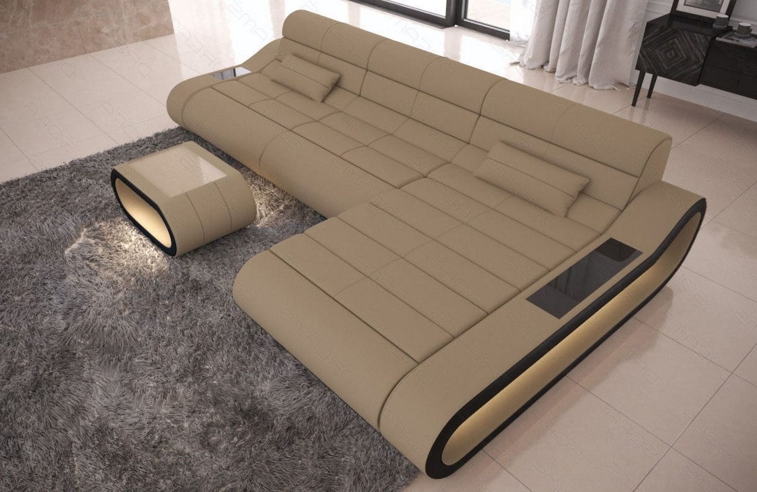 Stoffsofa Concept L-Form Lang Cappuccino-Schwarz