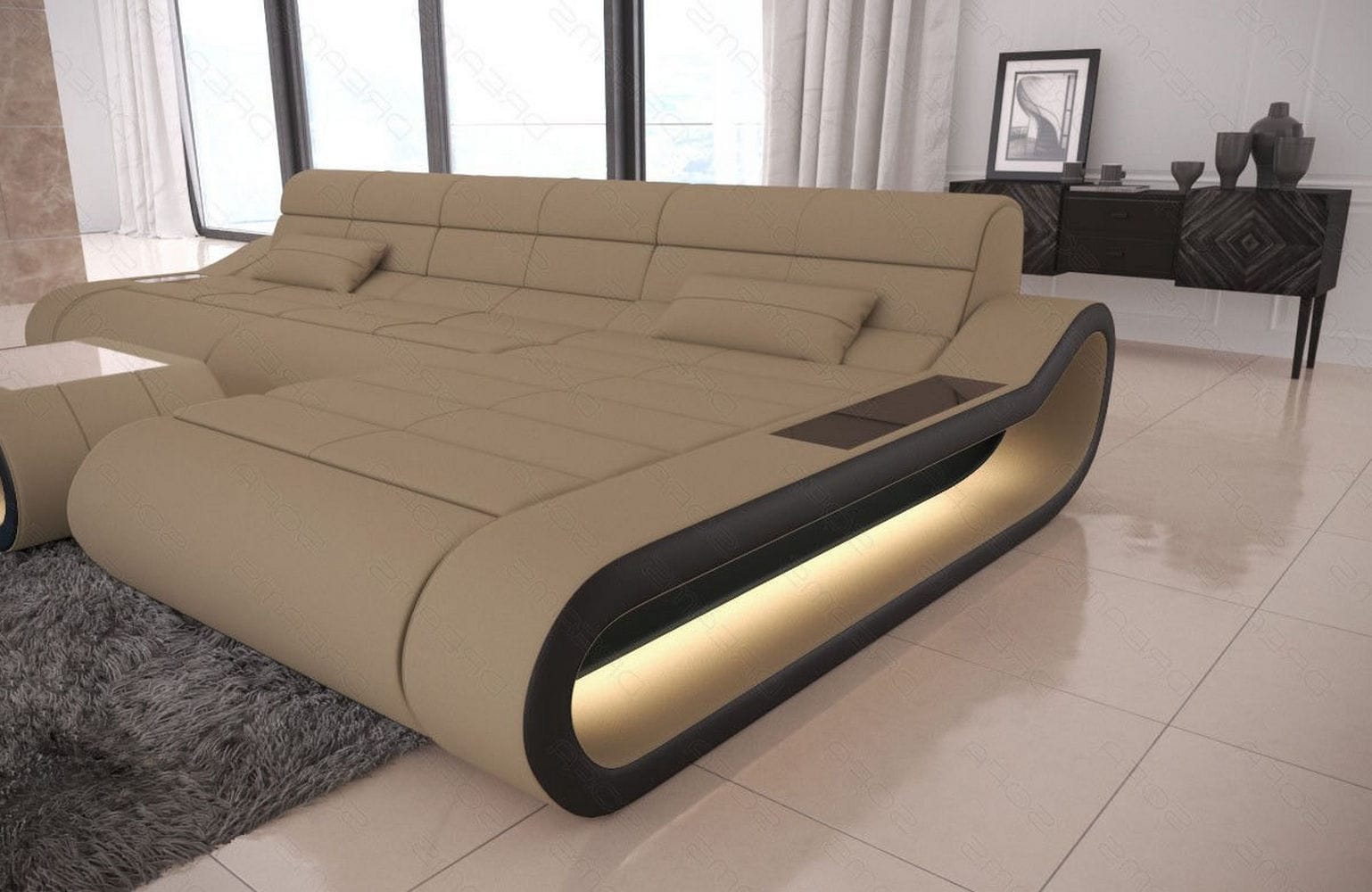 Stoffsofa Concept L-Form Lang Cappuccino-Schwarz