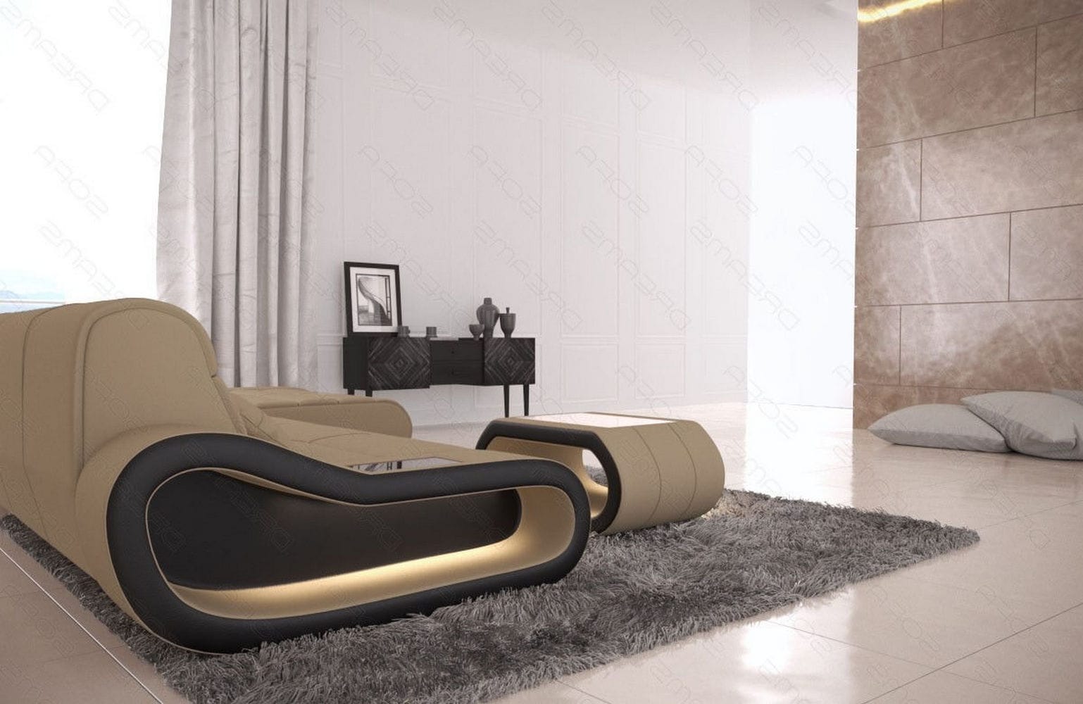 Stoffsofa Concept L-Form Lang Cappuccino-Schwarz