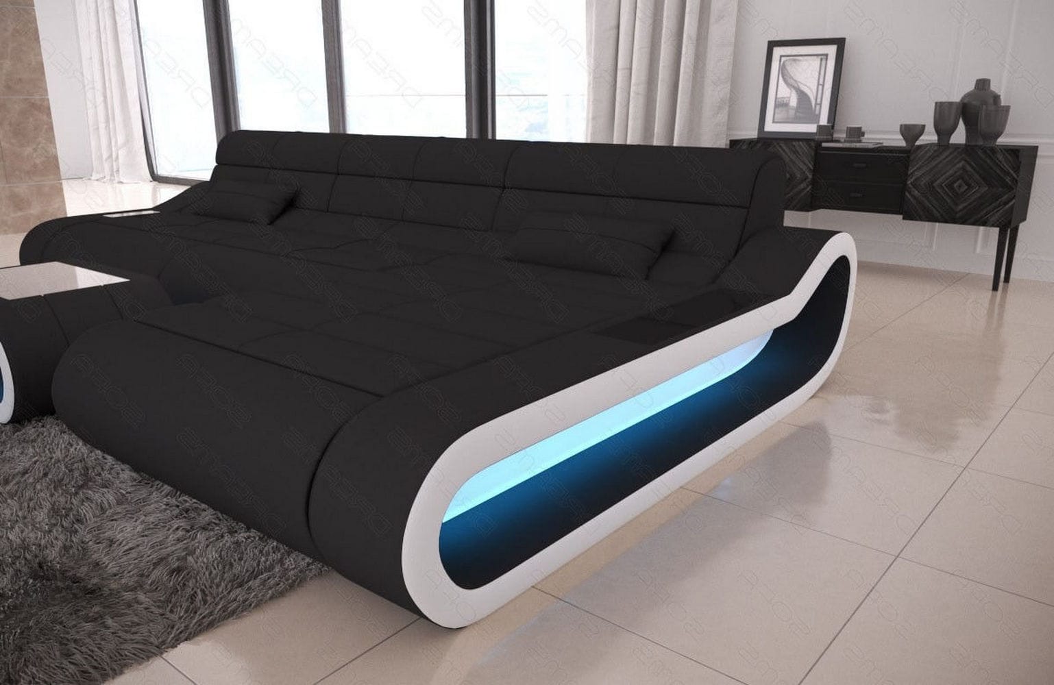 Stoffsofa Concept L-Form Lang Schwarz-Weiß