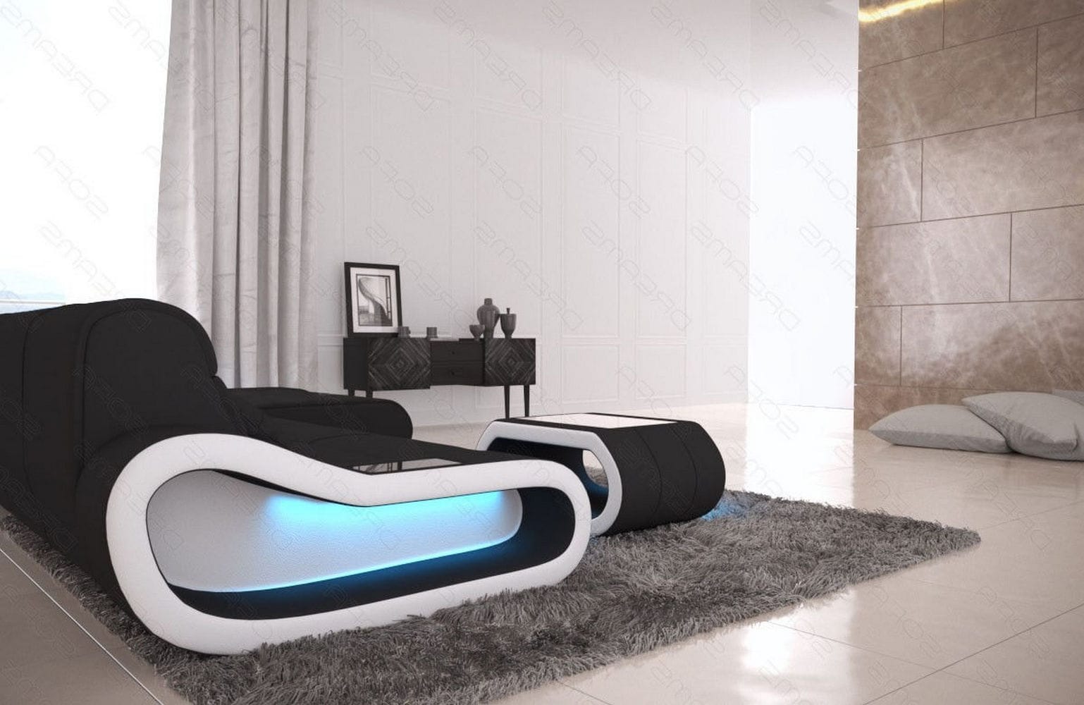 Stoffsofa Concept L-Form Lang Schwarz-Weiß