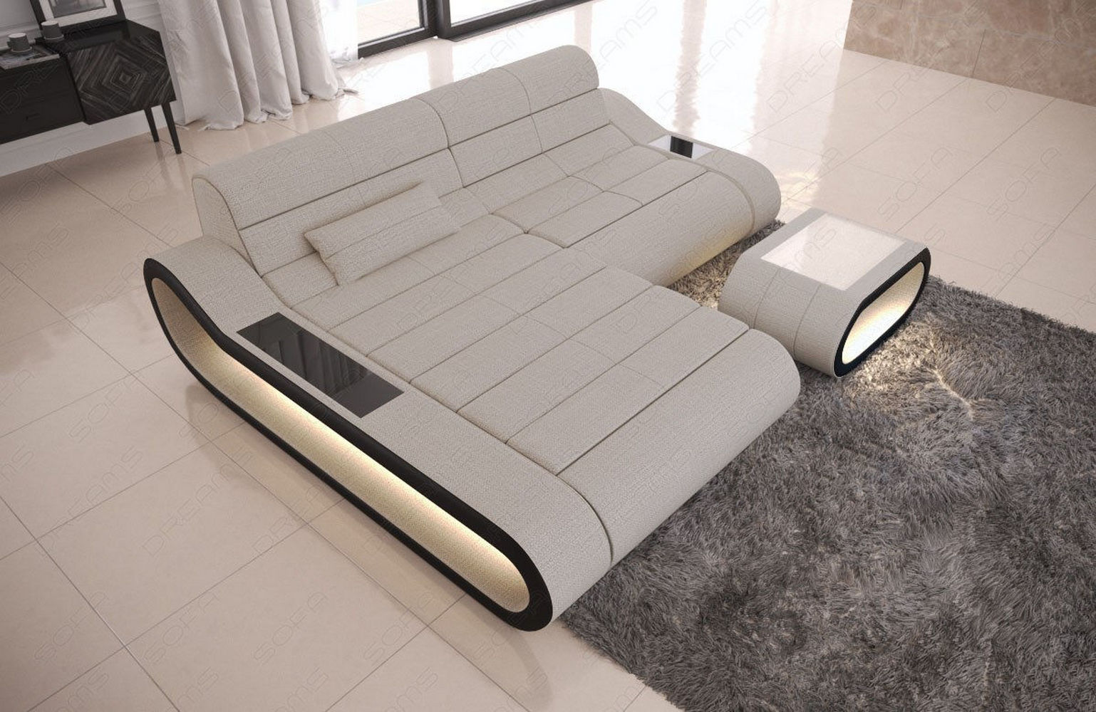 Stoffcouch Concept L-Form Kurz Elfenbein-Schwarz