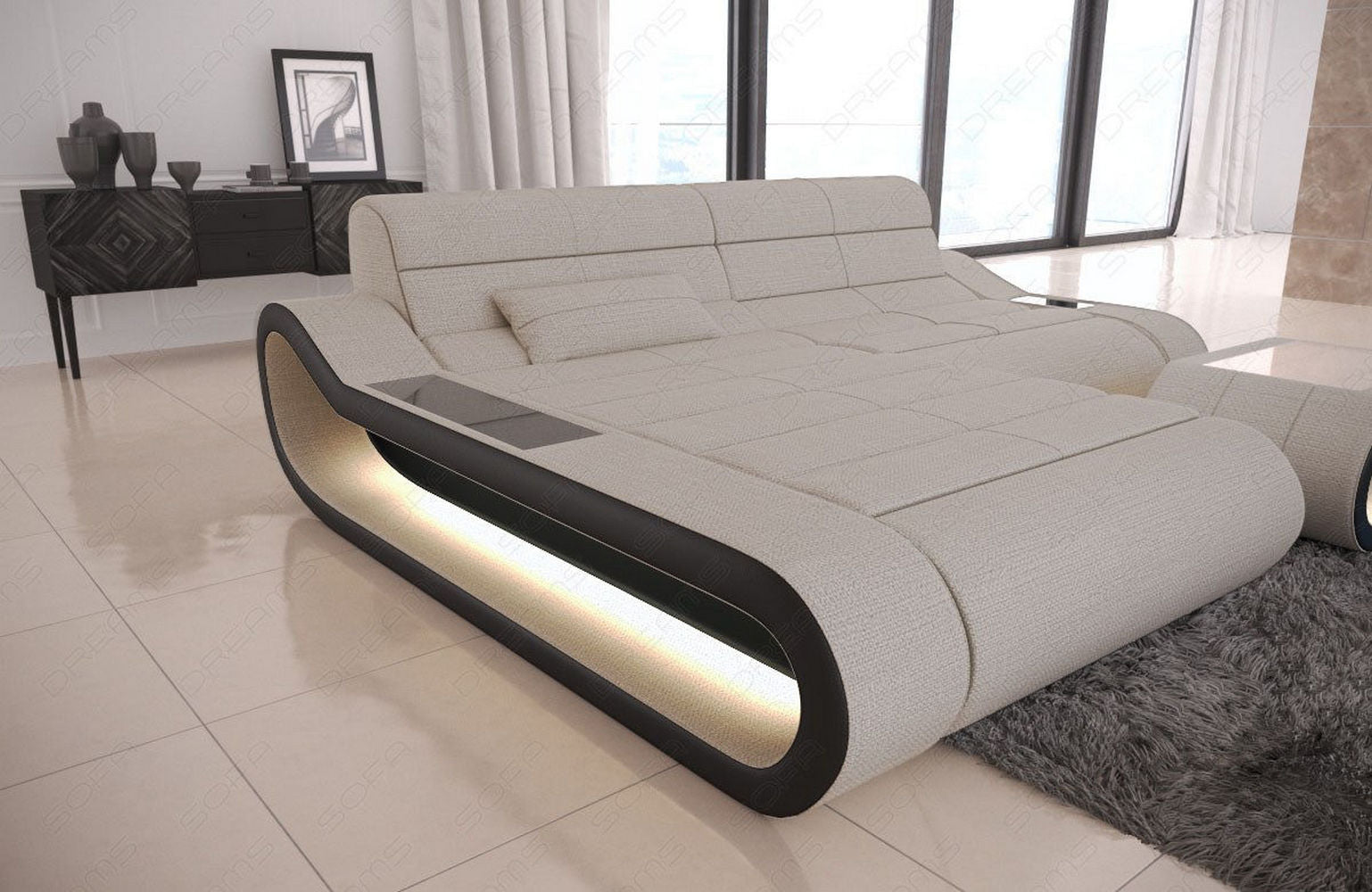 Stoffcouch Concept L-Form Kurz Elfenbein-Schwarz