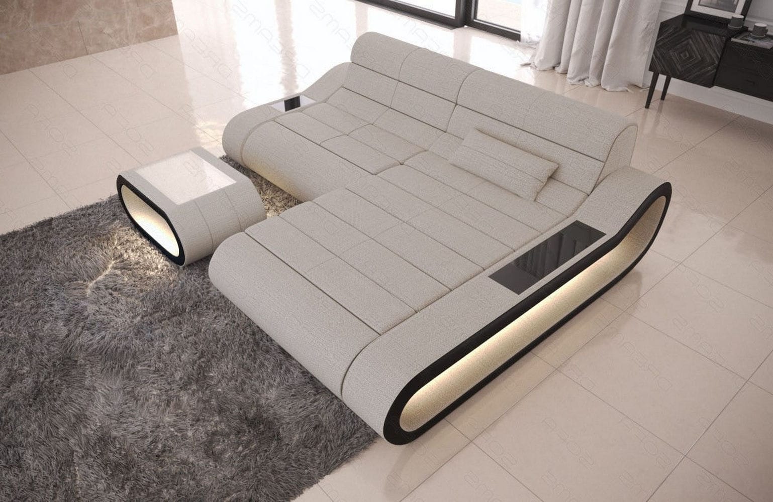 Stoff Ecksofa Concept L Form elfenbein-schwarz
