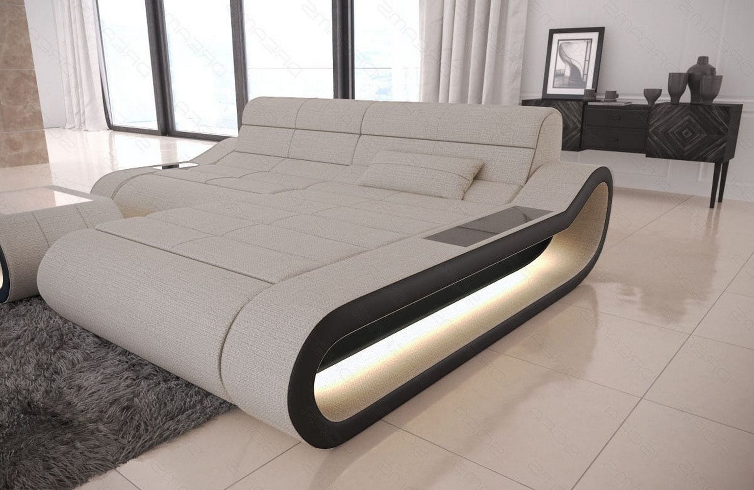 Stoff Ecksofa Concept L Form elfenbein-schwarz