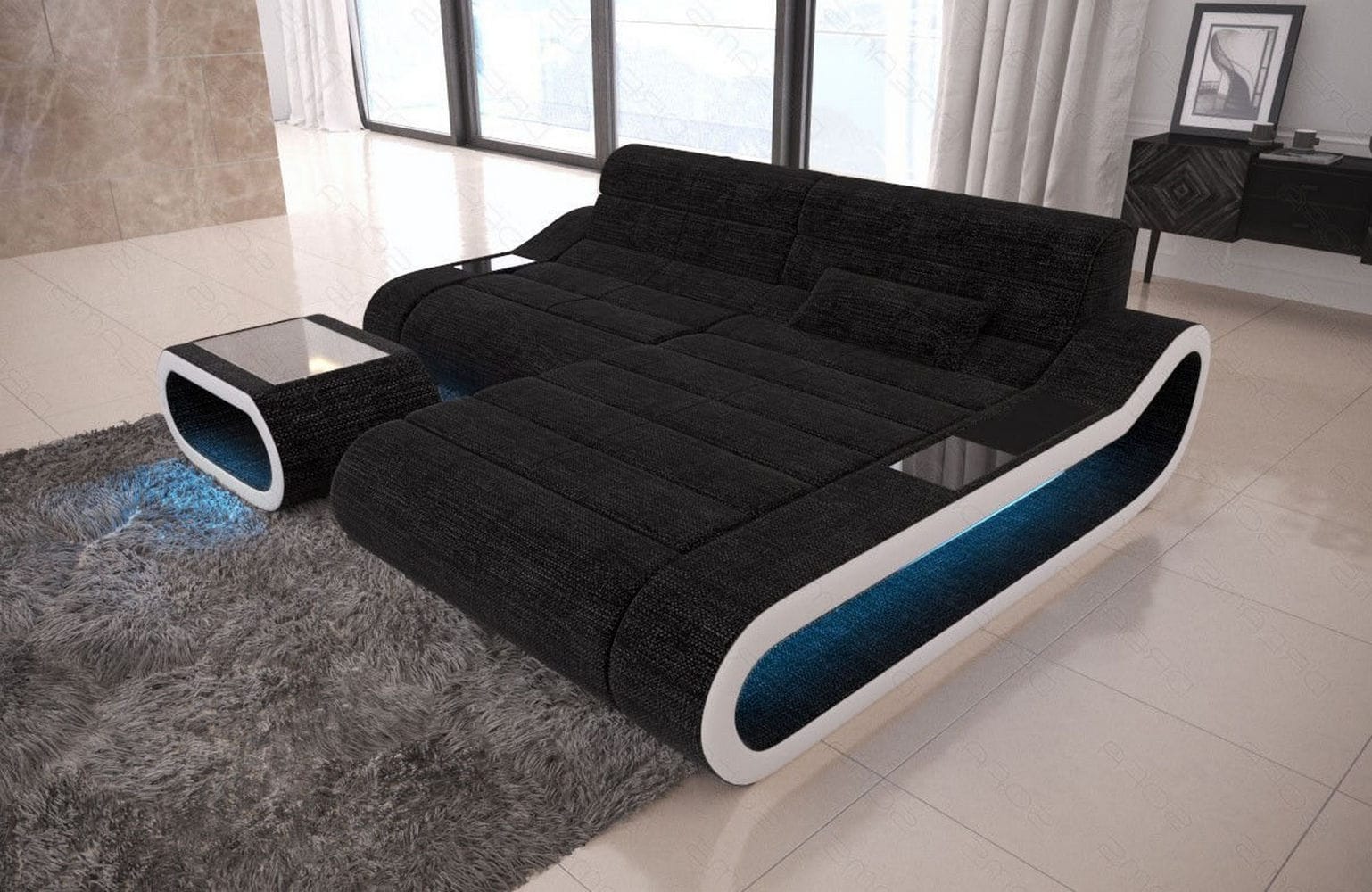 Stoff Ecksofa Concept L Form dunkelgrau-weiß