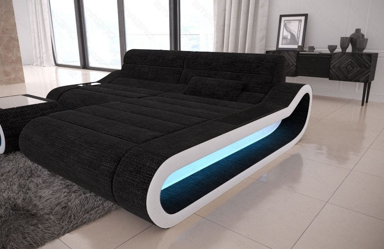 Stoff Ecksofa Concept L Form dunkelgrau-weiß