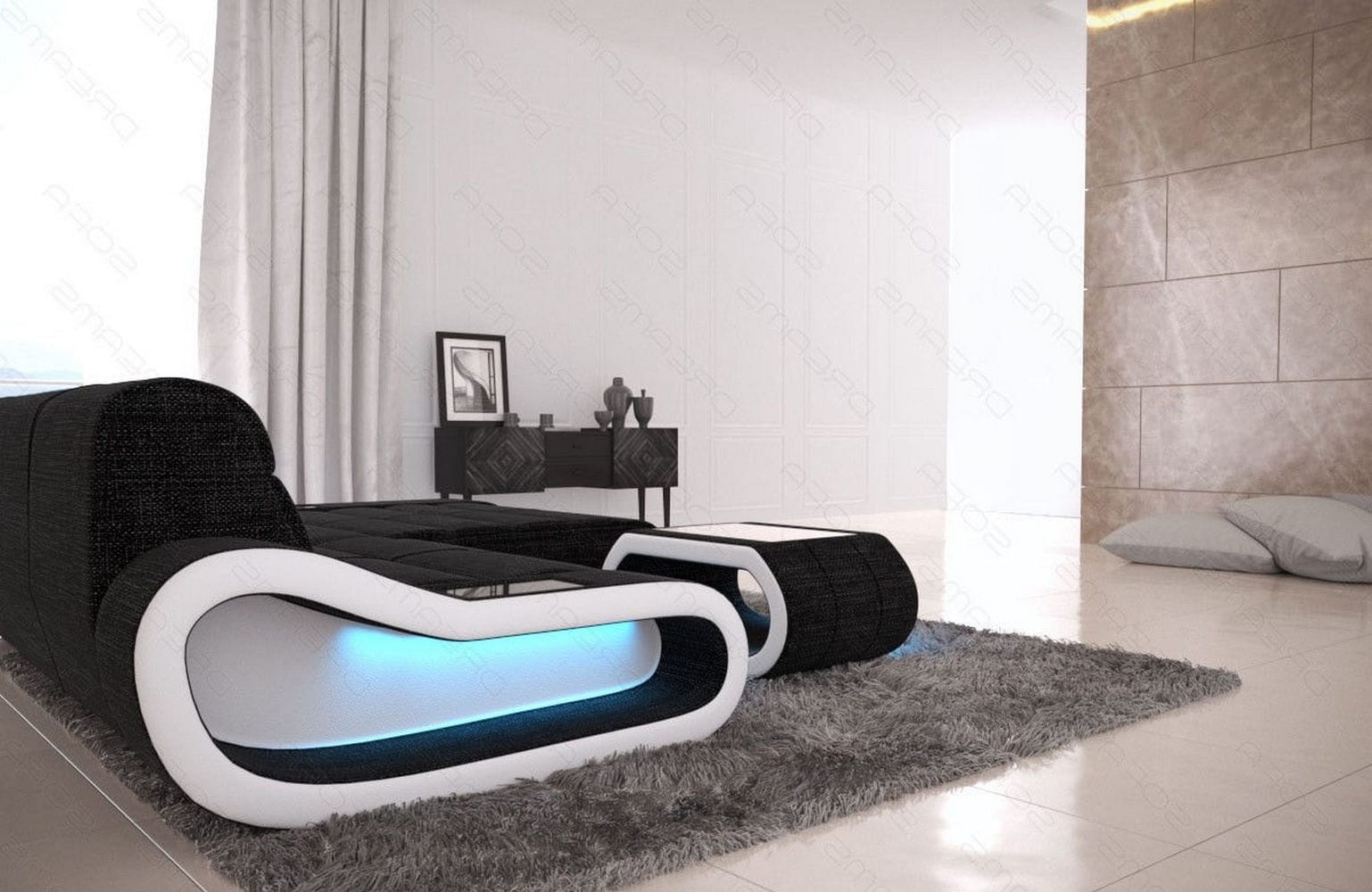 Stoff Ecksofa Concept L Form dunkelgrau-weiß