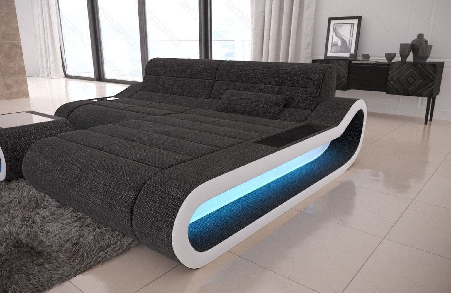 Stoff Ecksofa Concept L-Form Schwarzgrau-Weiß