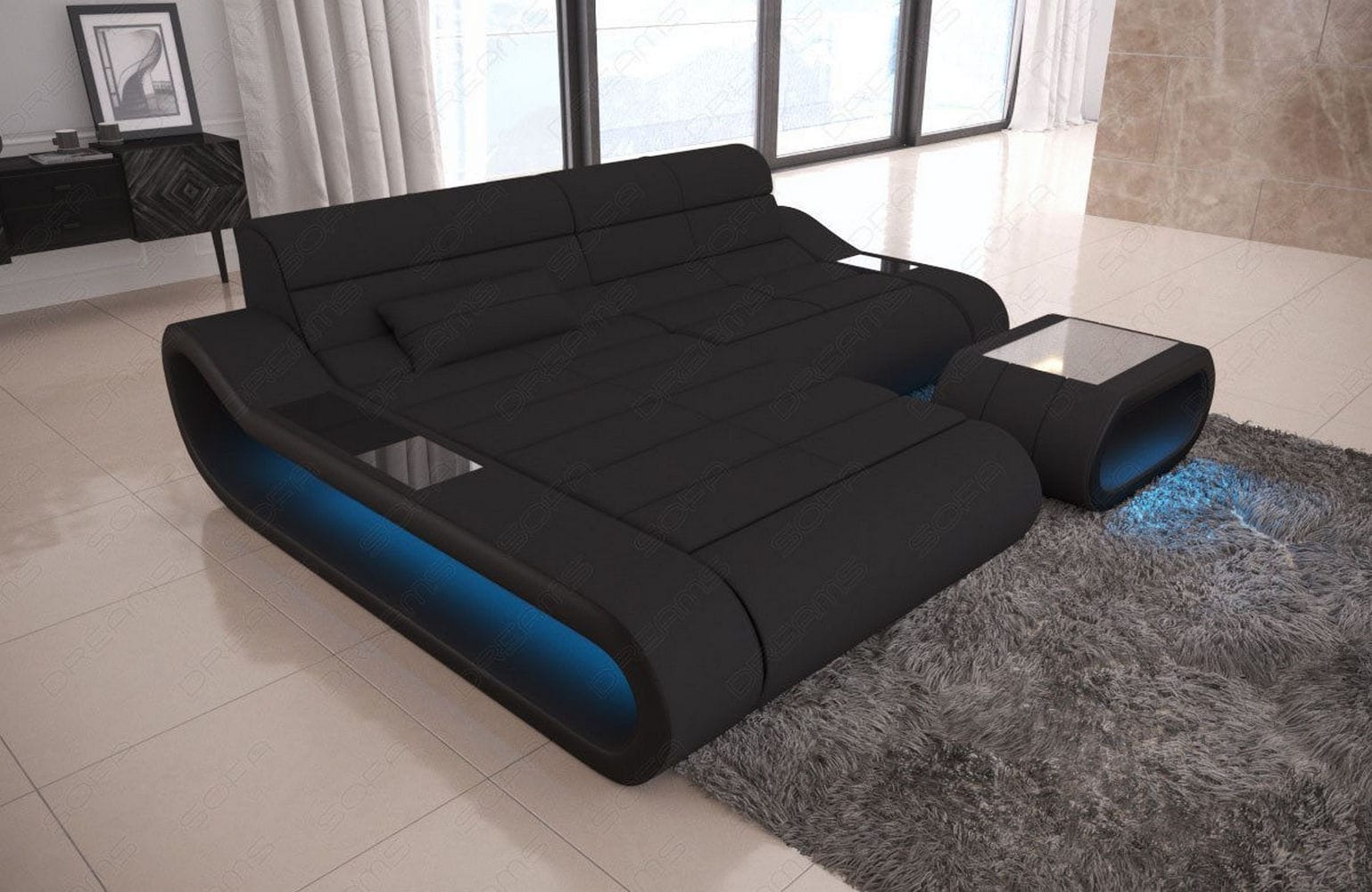 Stoff Ecksofa Concept L-Form Schwarz-Schwarz