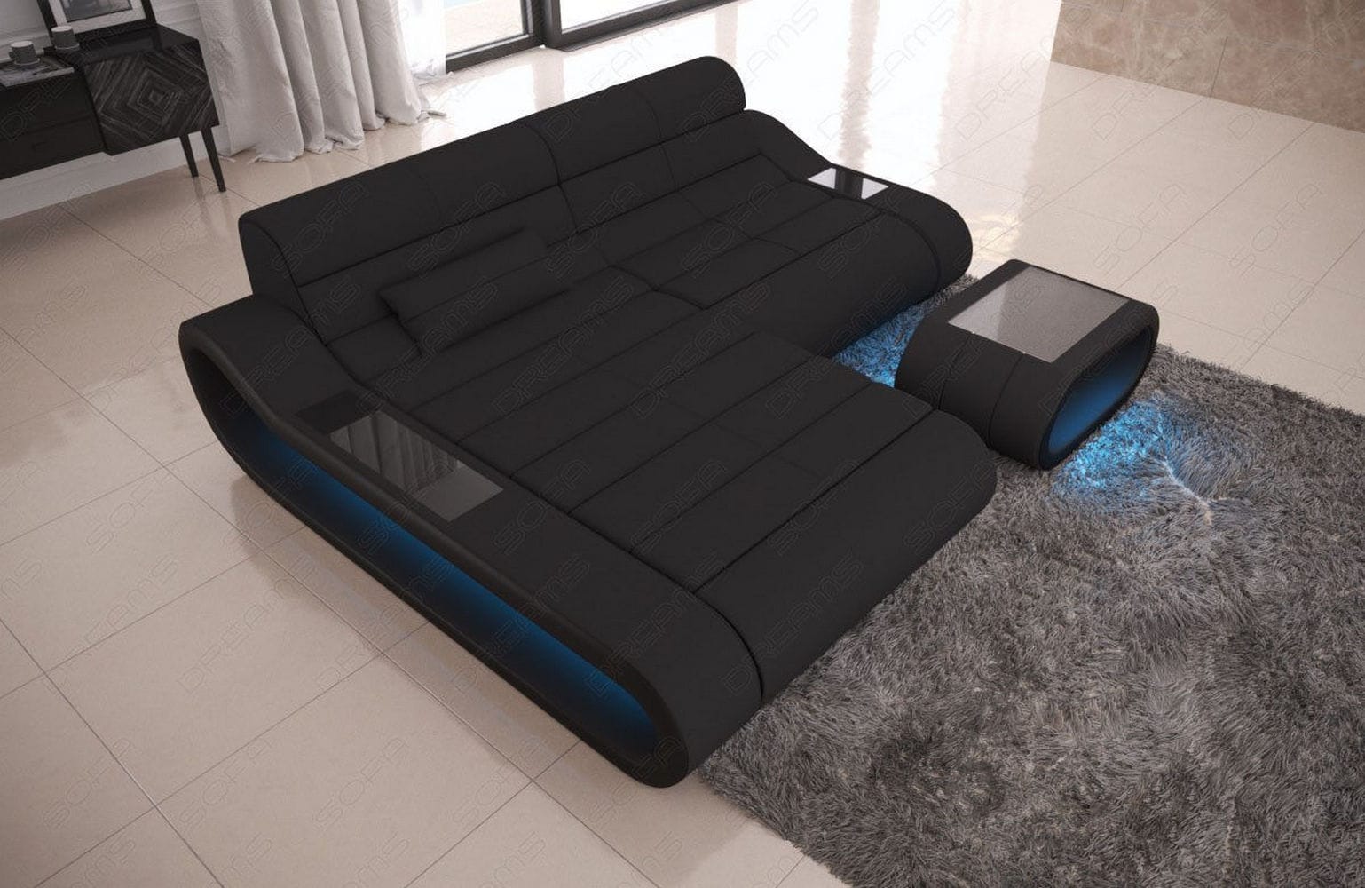 Stoff Ecksofa Concept L-Form Schwarz-Schwarz