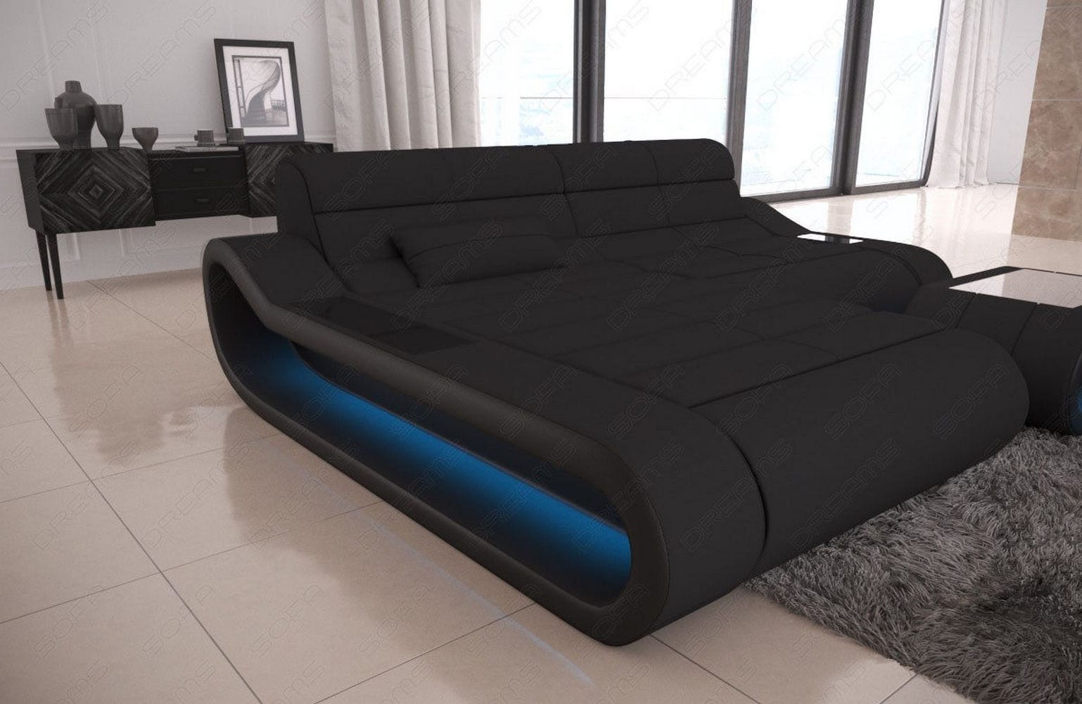 Stoff Ecksofa Concept L-Form Schwarz-Schwarz