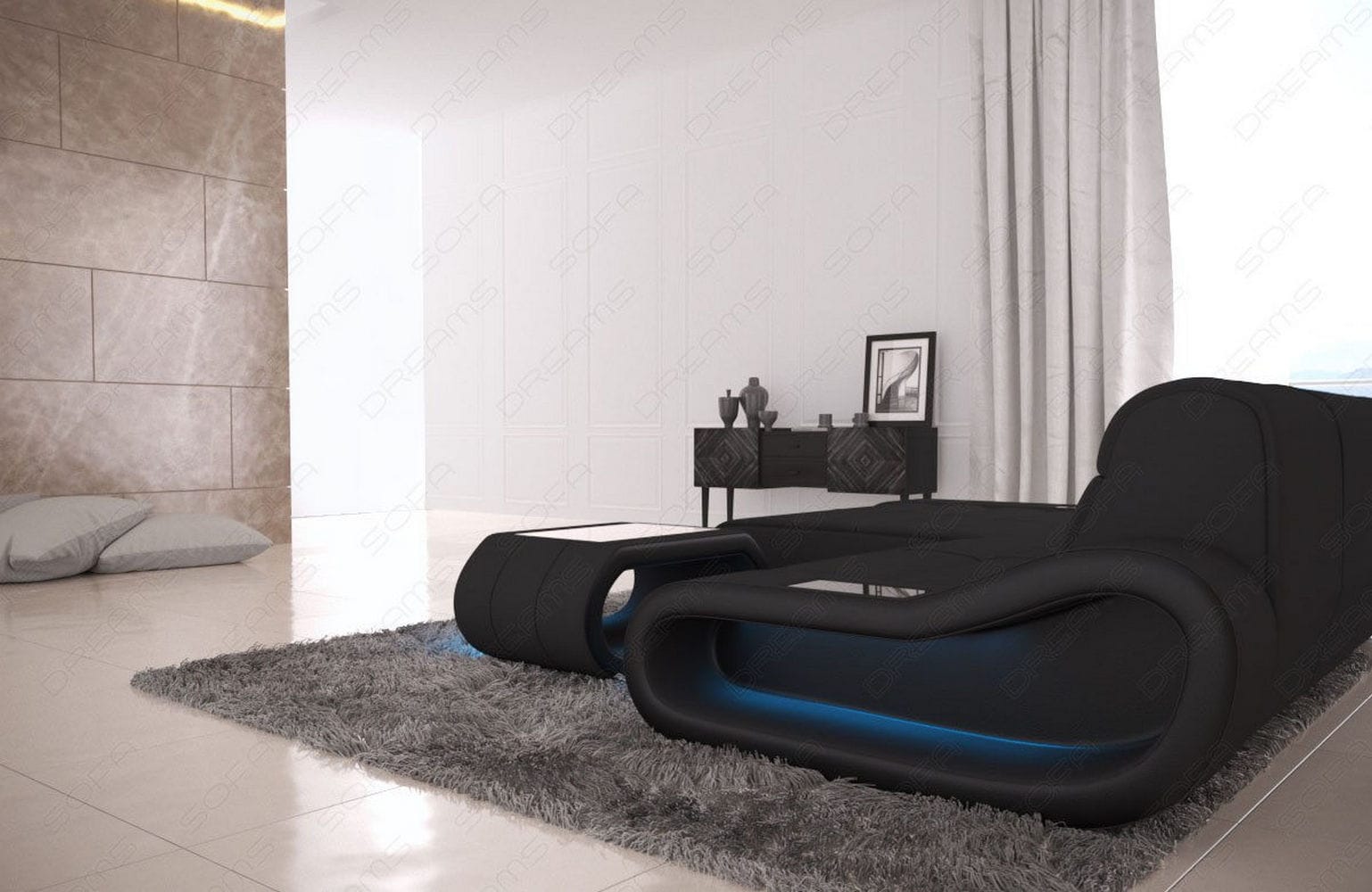 Stoff Ecksofa Concept L-Form Schwarz-Schwarz
