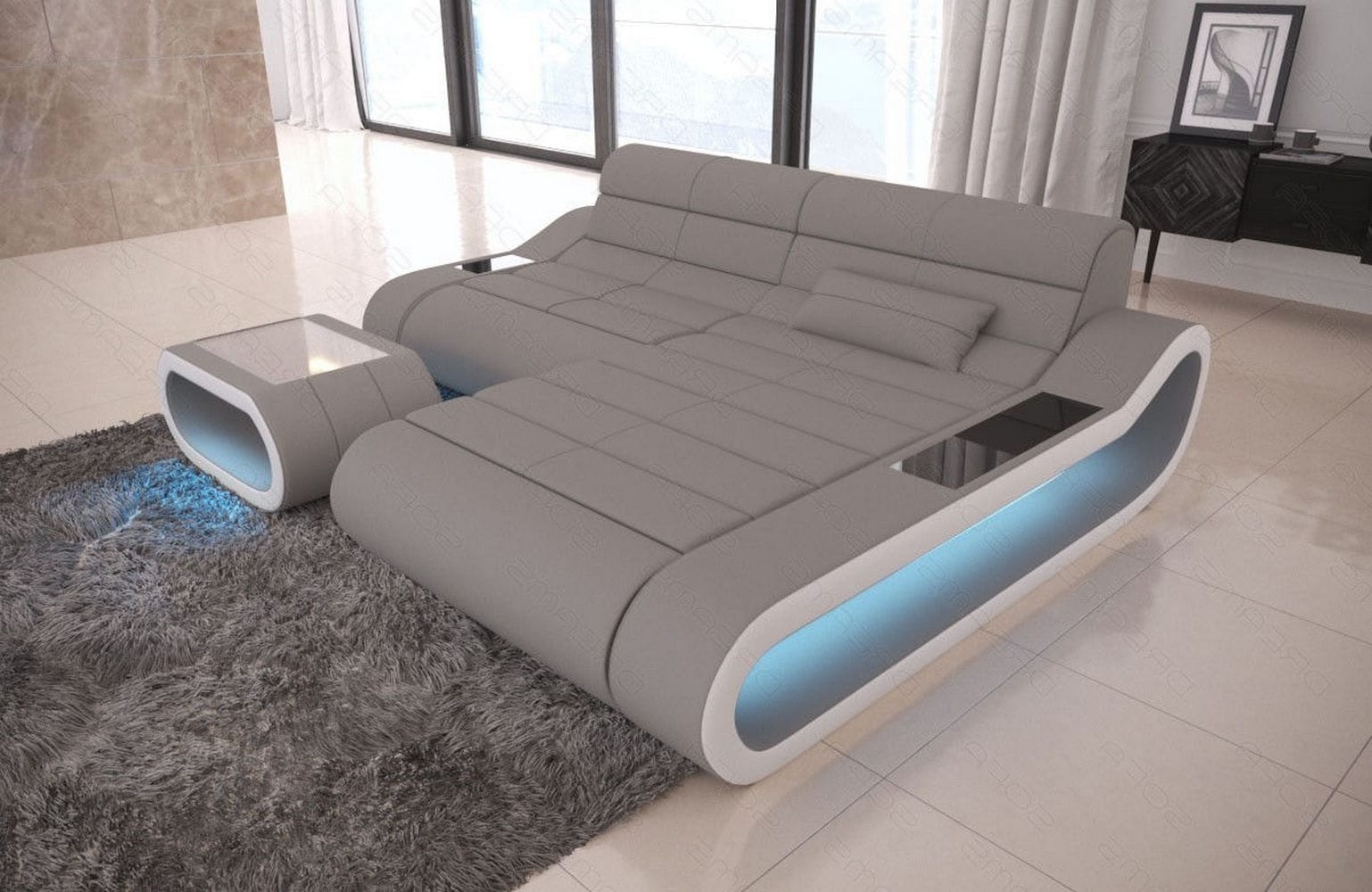Stoff Ecksofa Concept L-Form Hellgrau-Weiß