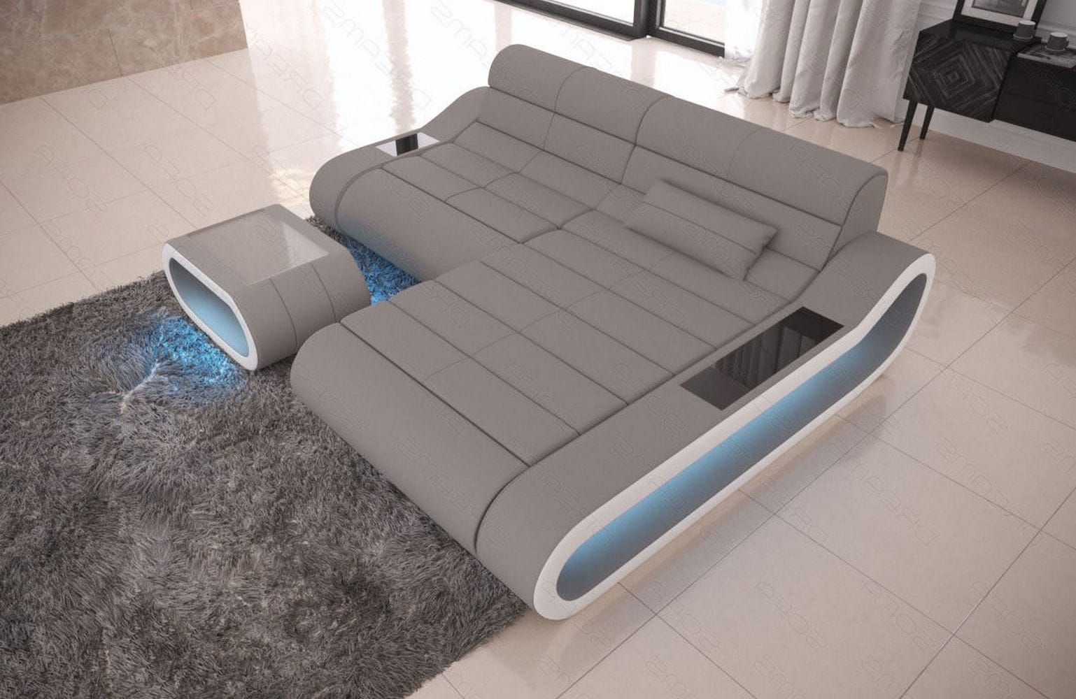Stoff Ecksofa Concept L-Form Hellgrau-Weiß