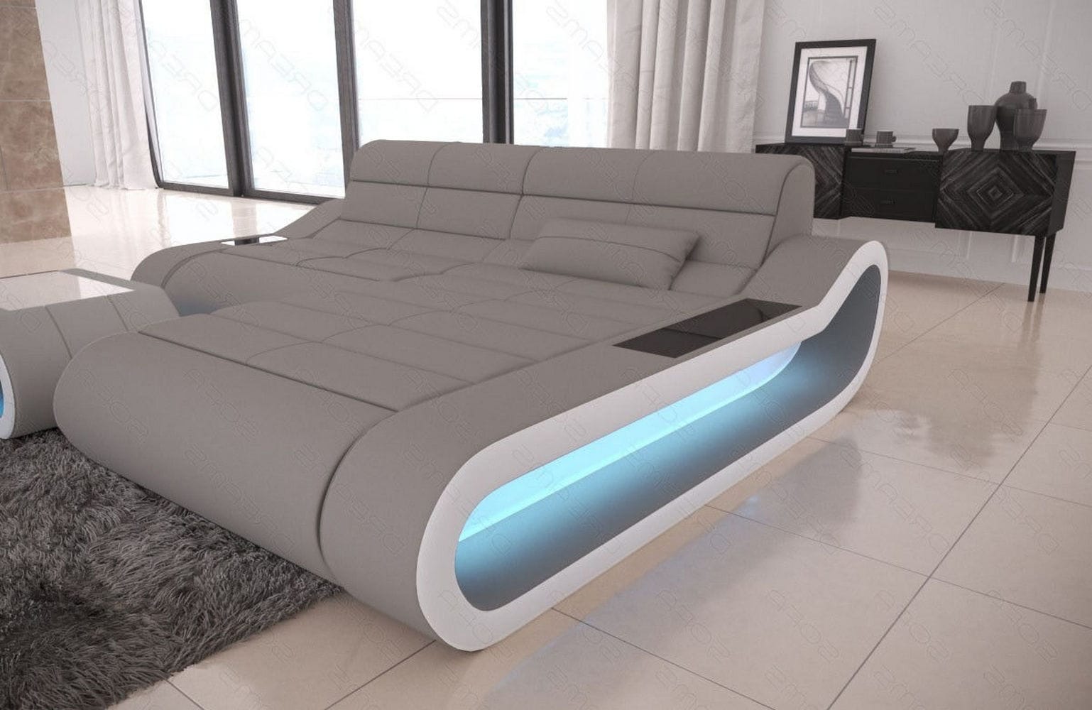 Stoff Ecksofa Concept L-Form Hellgrau-Weiß