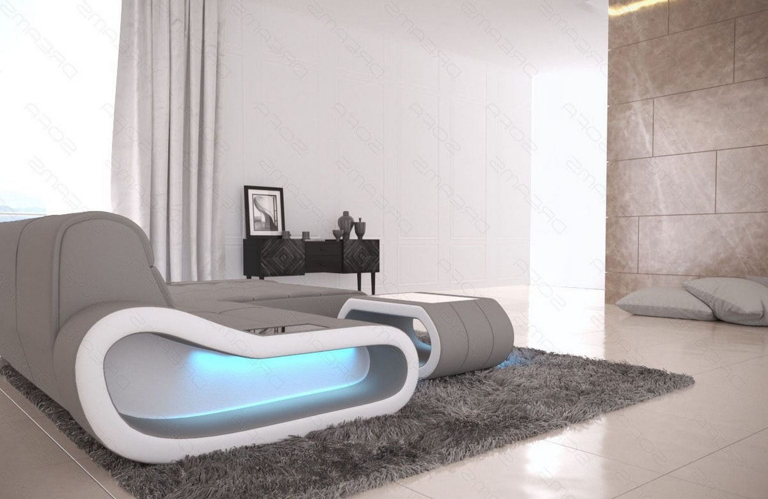 Stoff Ecksofa Concept L-Form Hellgrau-Weiß