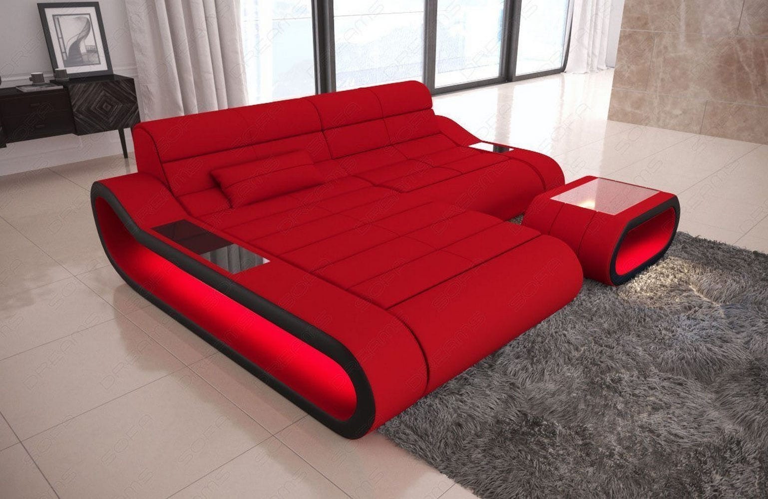 Stoff Ecksofa Concept L-Form Rot-Schwarz