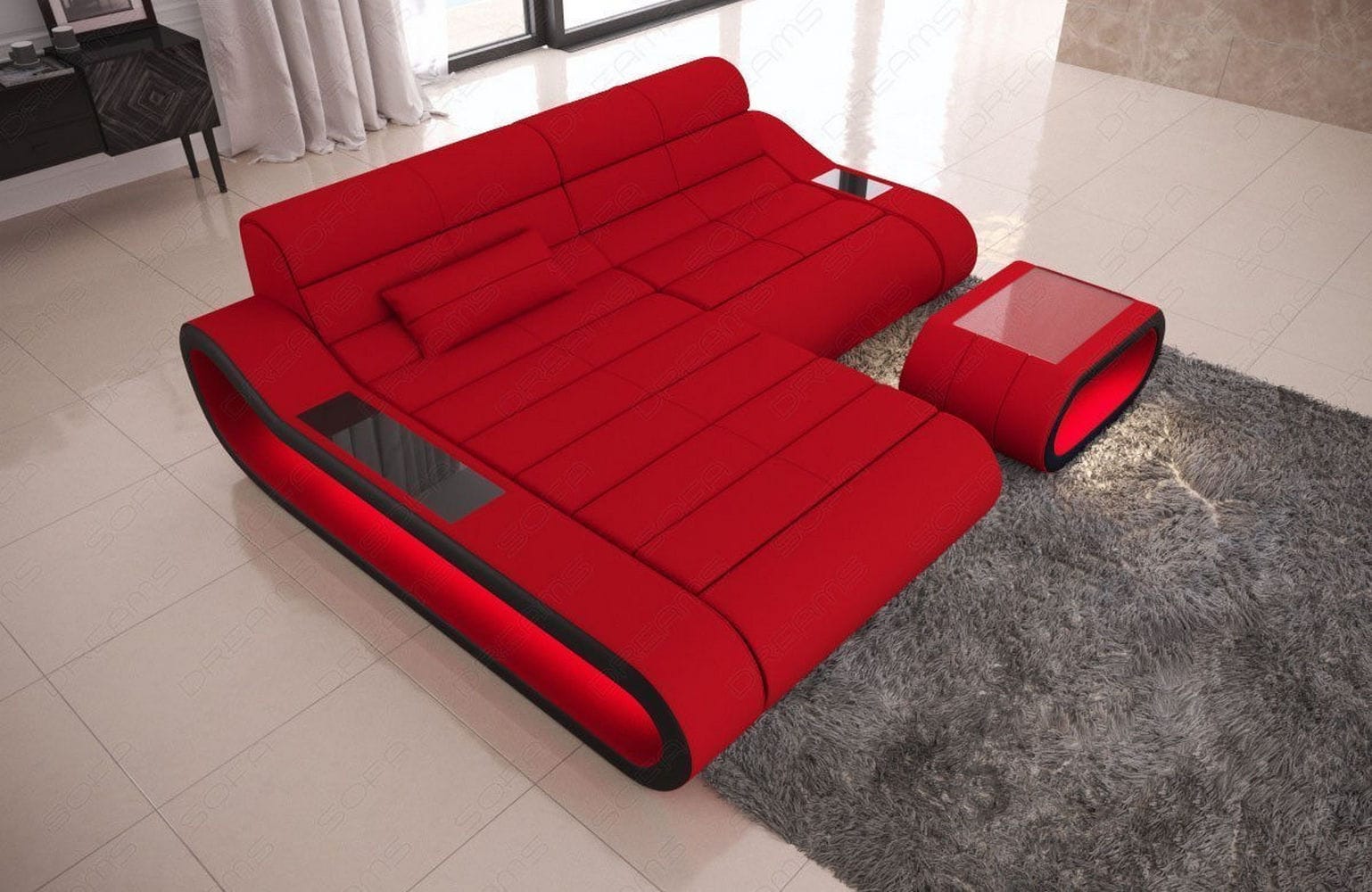 Stoff Ecksofa Concept L-Form Rot-Schwarz