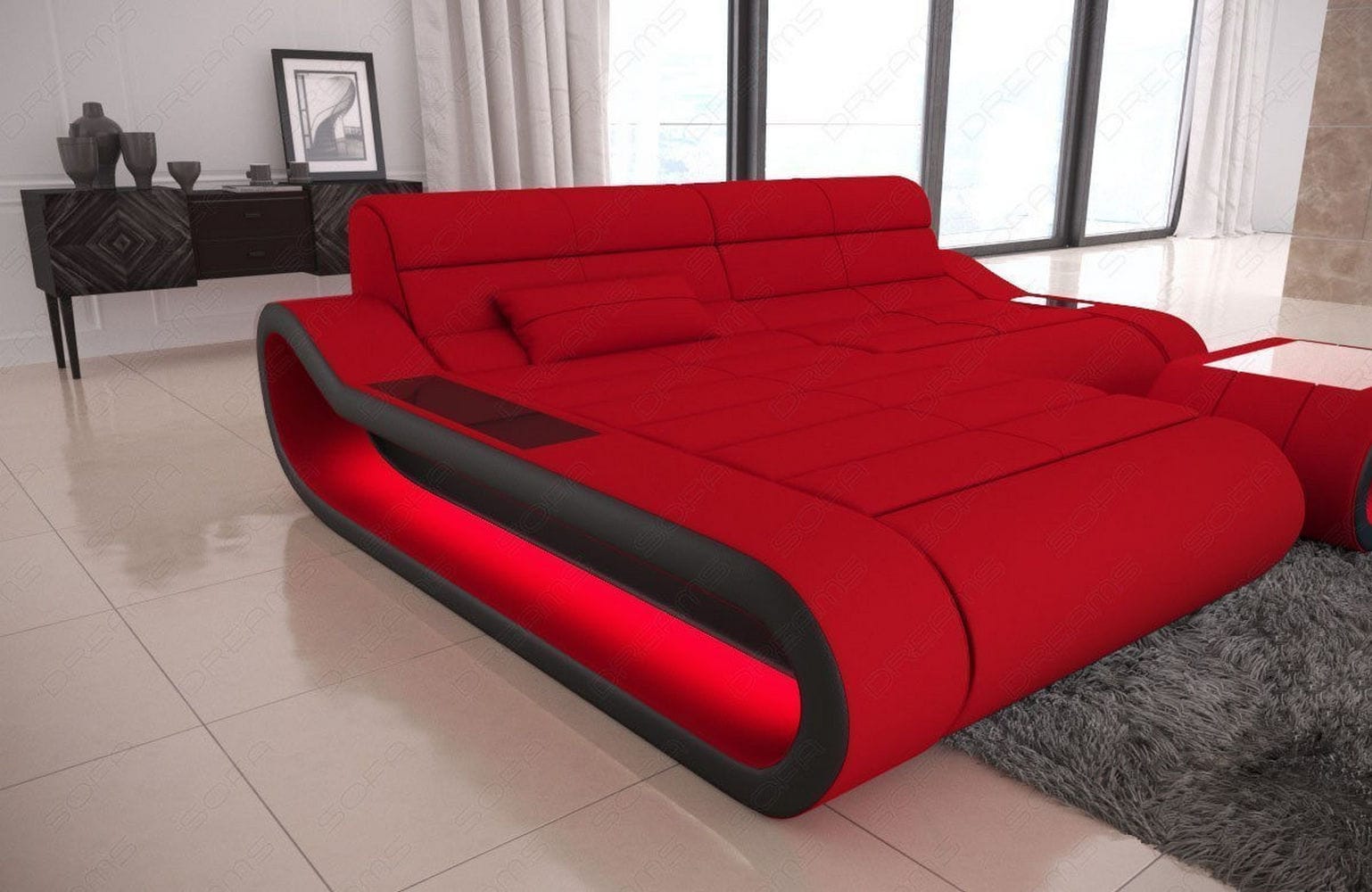 Stoff Ecksofa Concept L-Form Rot-Schwarz