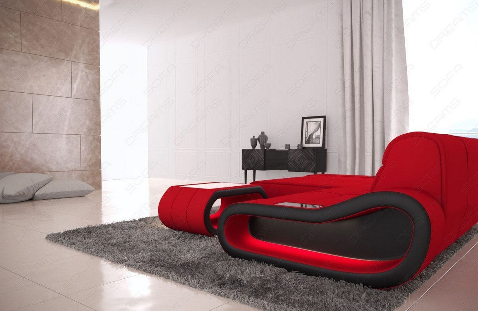 Stoff Ecksofa Concept L-Form Rot-Schwarz