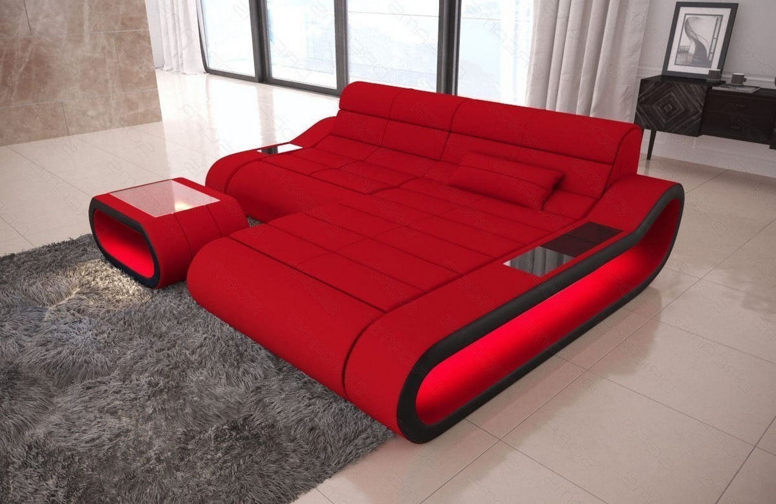 Stoff Ecksofa Concept L-Form Rot-Schwarz