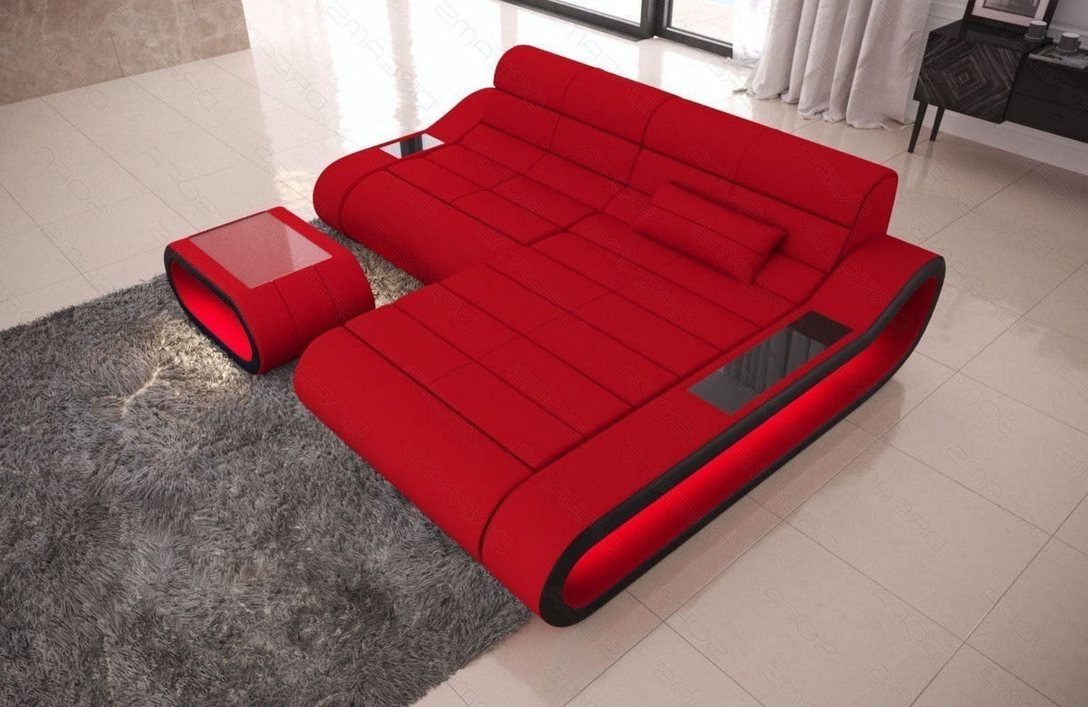 Stoff Ecksofa Concept L-Form Rot-Schwarz