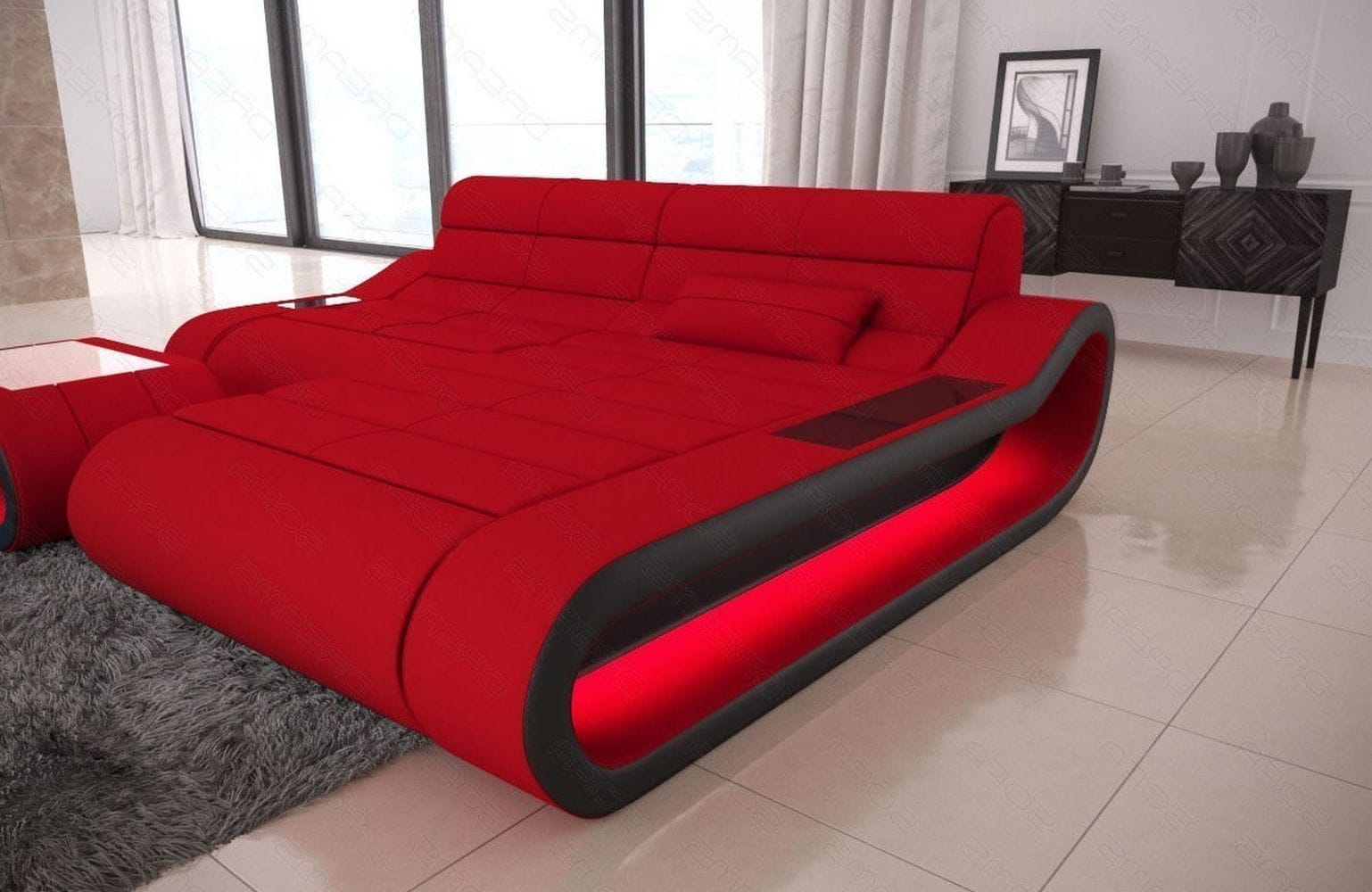 Stoff Ecksofa Concept L-Form Rot-Schwarz