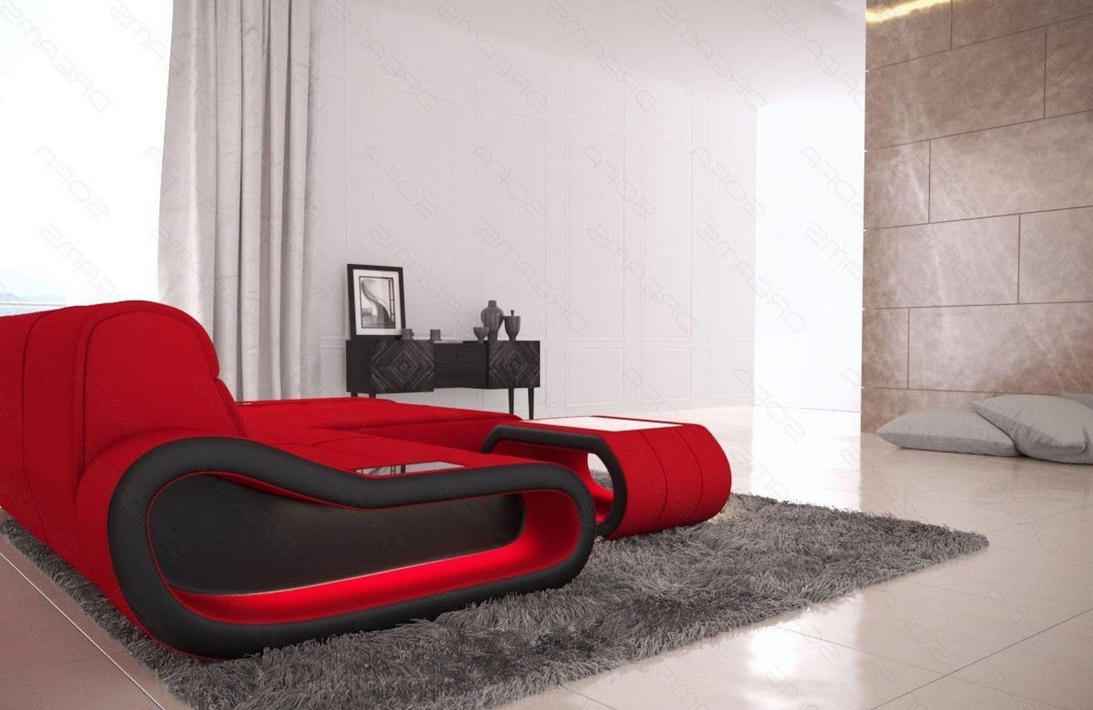 Stoff Ecksofa Concept L-Form Rot-Schwarz