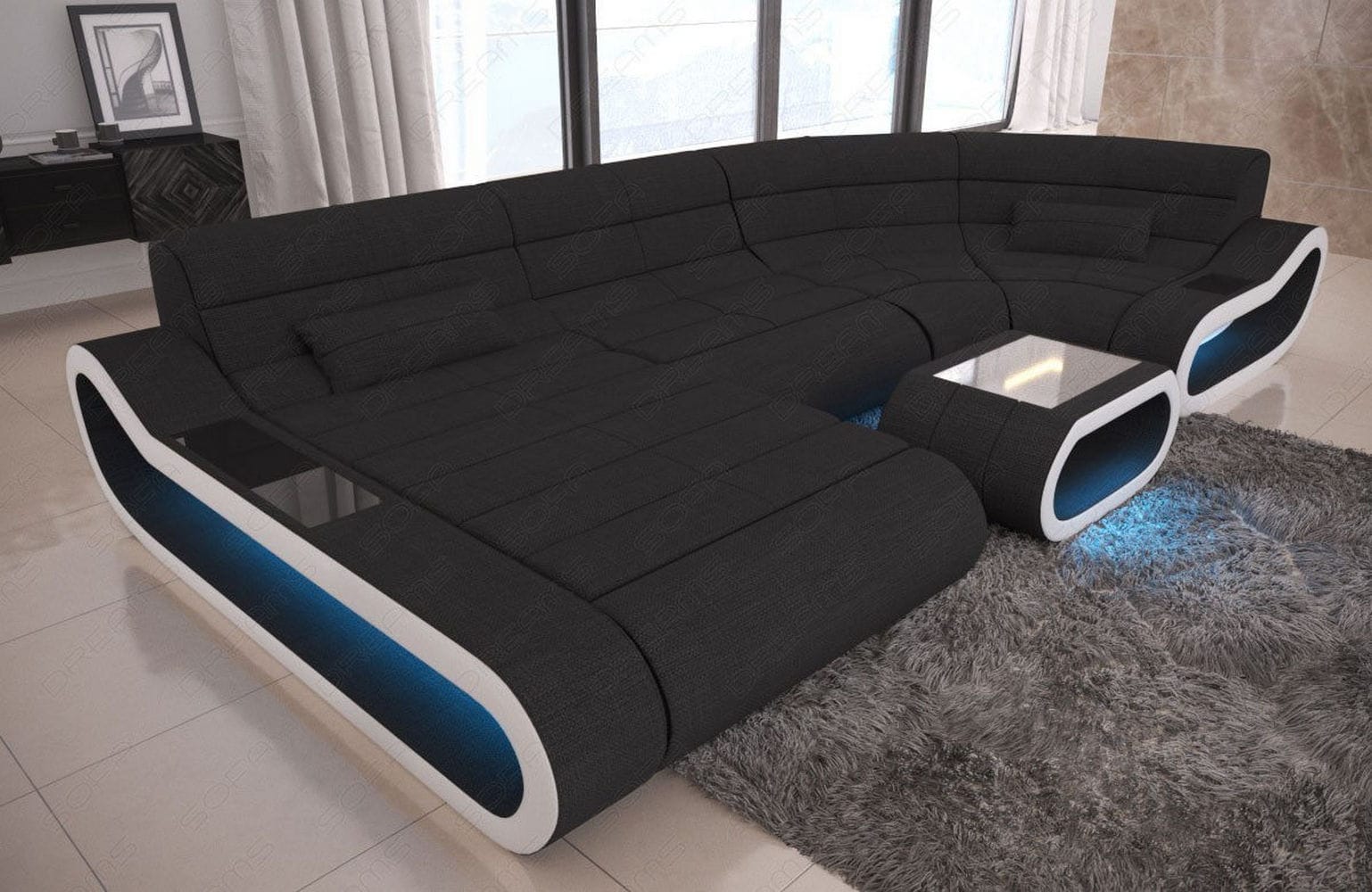Wohnlandschaft Stoff Concept mit LED Schwarz-Weiß