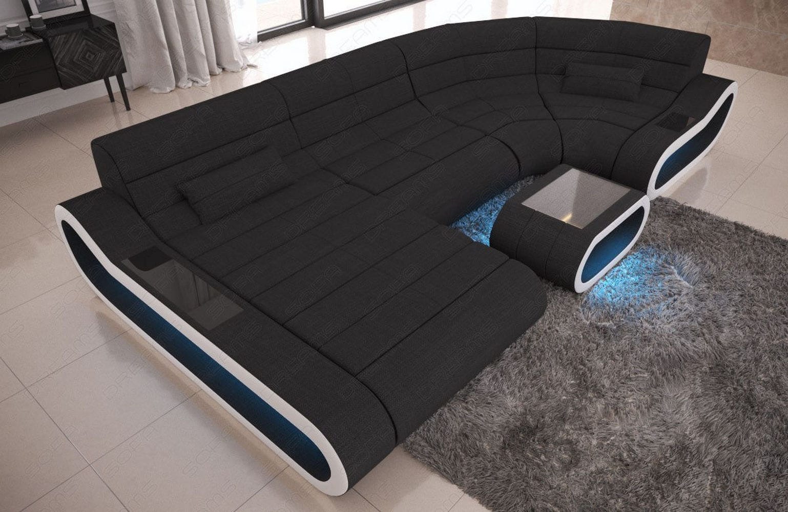 Wohnlandschaft Stoff Concept mit LED Schwarz-Weiß