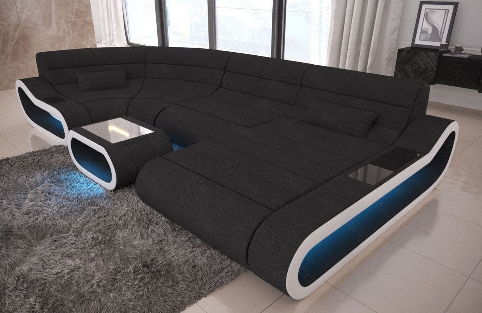 Wohnlandschaft Stoff Concept mit LED Schwarz-Weiß