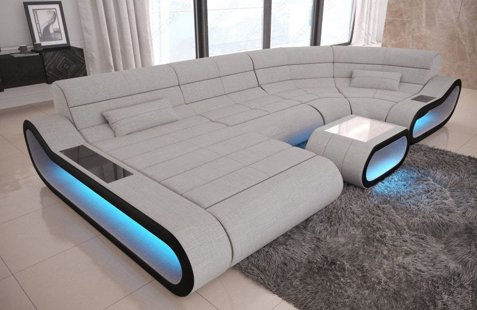 Wohnlandschaft Stoff Concept mit LED Macchiato-Schwarz