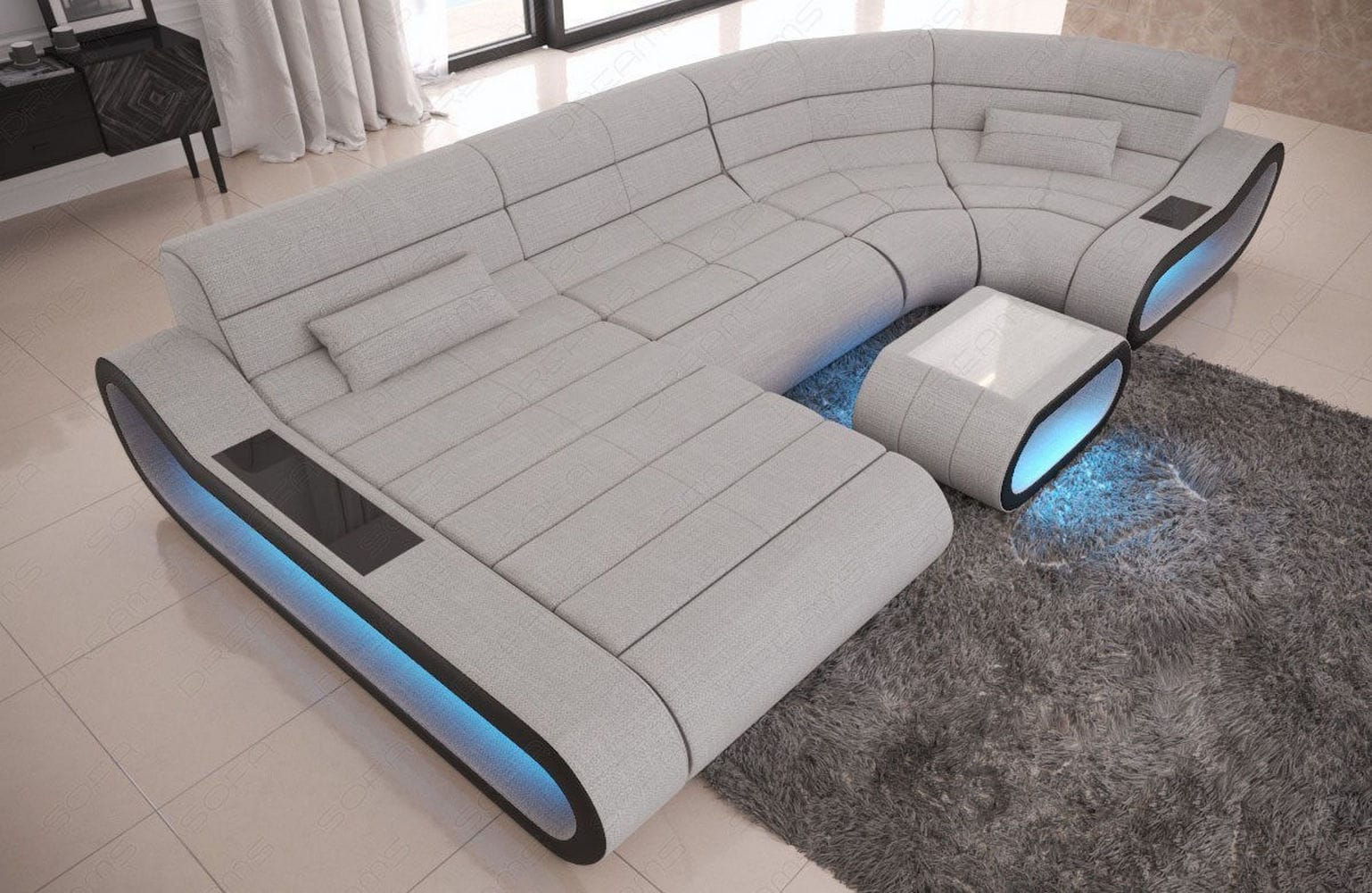 Wohnlandschaft Stoff Concept mit LED Macchiato-Schwarz