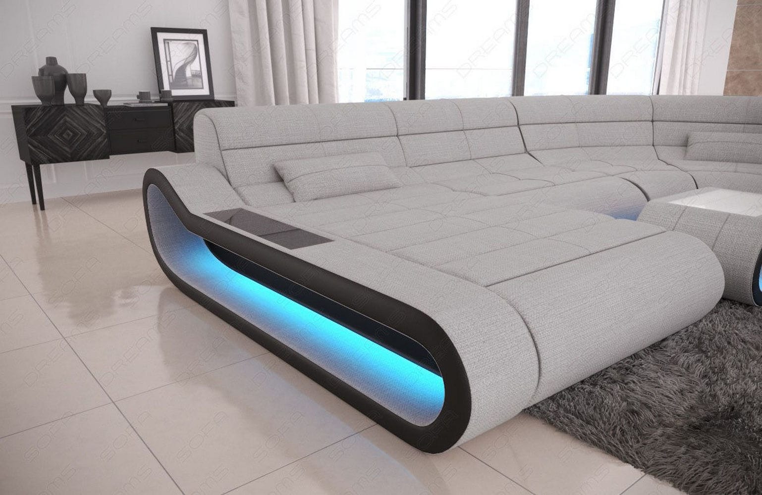 Wohnlandschaft Stoff Concept mit LED Macchiato-Schwarz