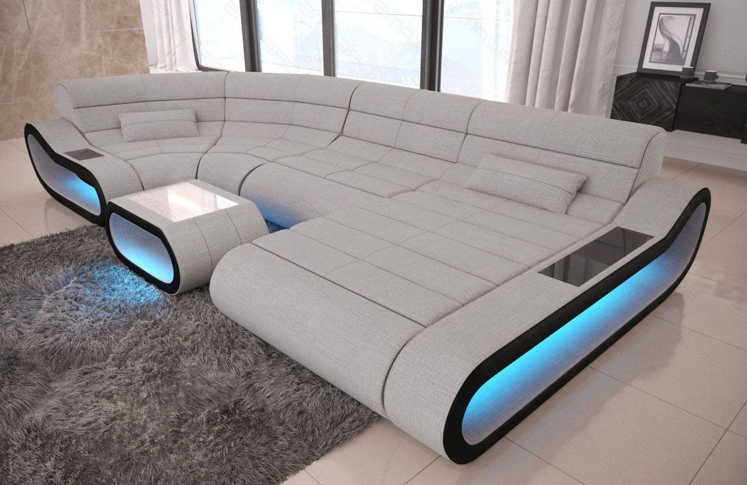 Wohnlandschaft Stoff Concept mit LED Macchiato-Schwarz