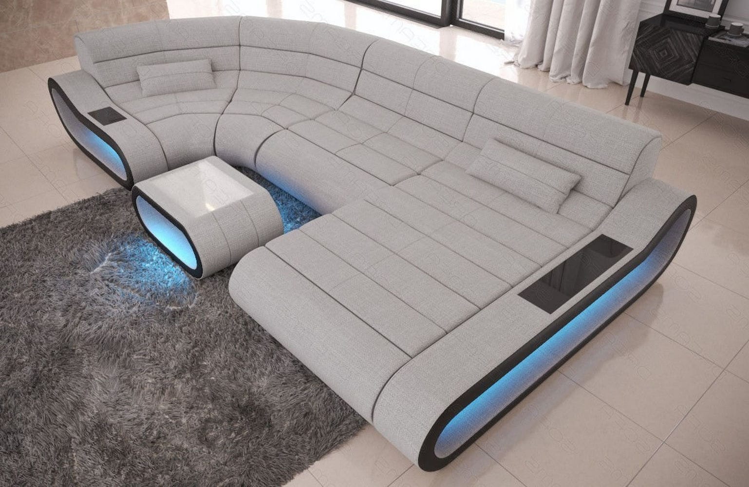 Wohnlandschaft Stoff Concept mit LED Macchiato-Schwarz
