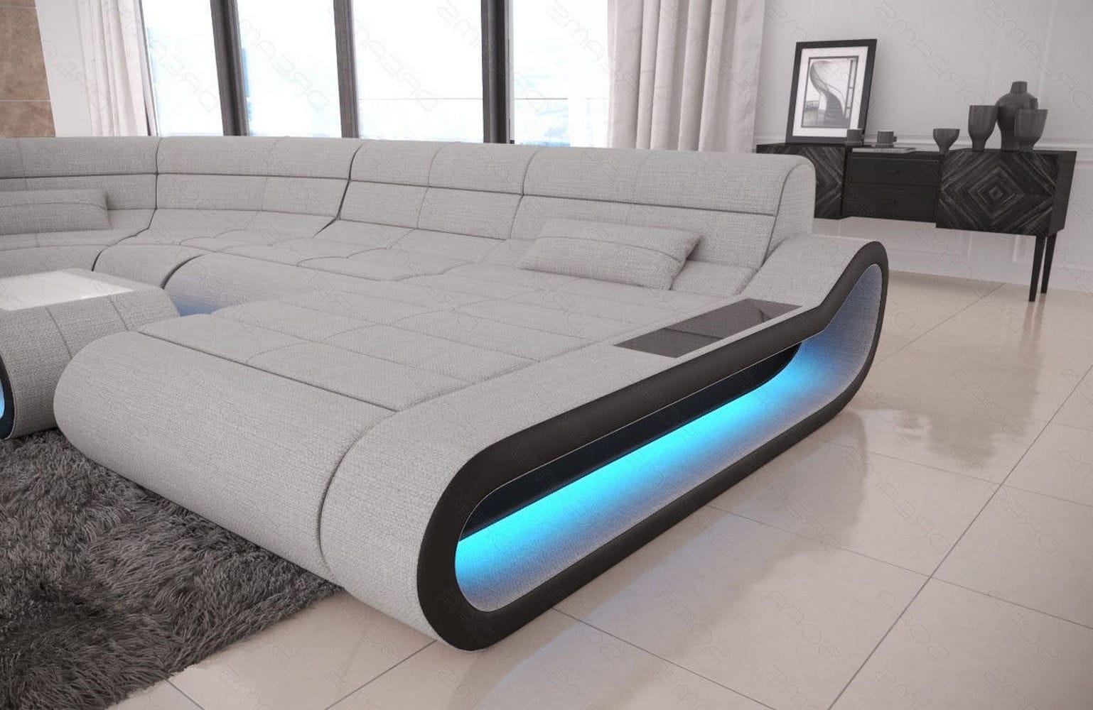 Wohnlandschaft Stoff Concept mit LED Macchiato-Schwarz