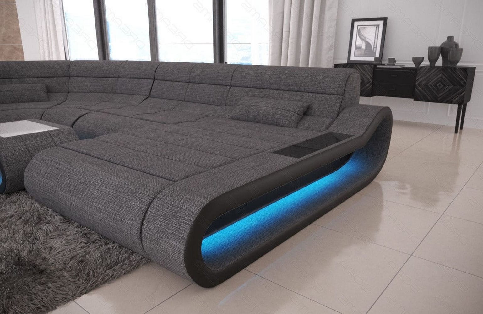 Wohnlandschaft Stoff Concept mit LED Grau-Schwarz
