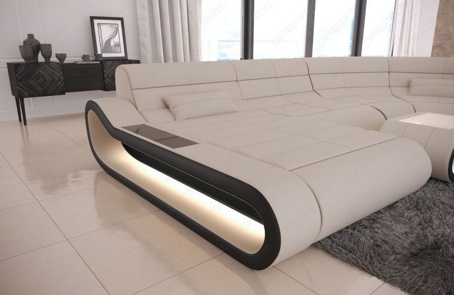 Wohnlandschaft Stoff Concept mit LED Elfenbein-Schwarz