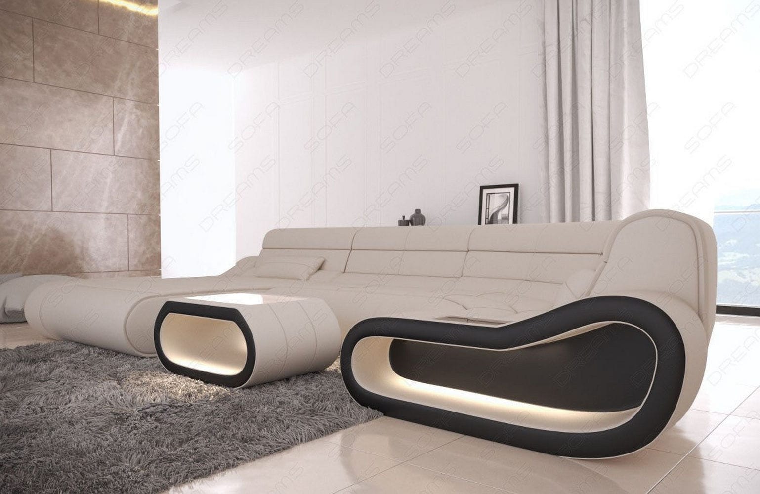 Wohnlandschaft Stoff Concept mit LED Elfenbein-Schwarz