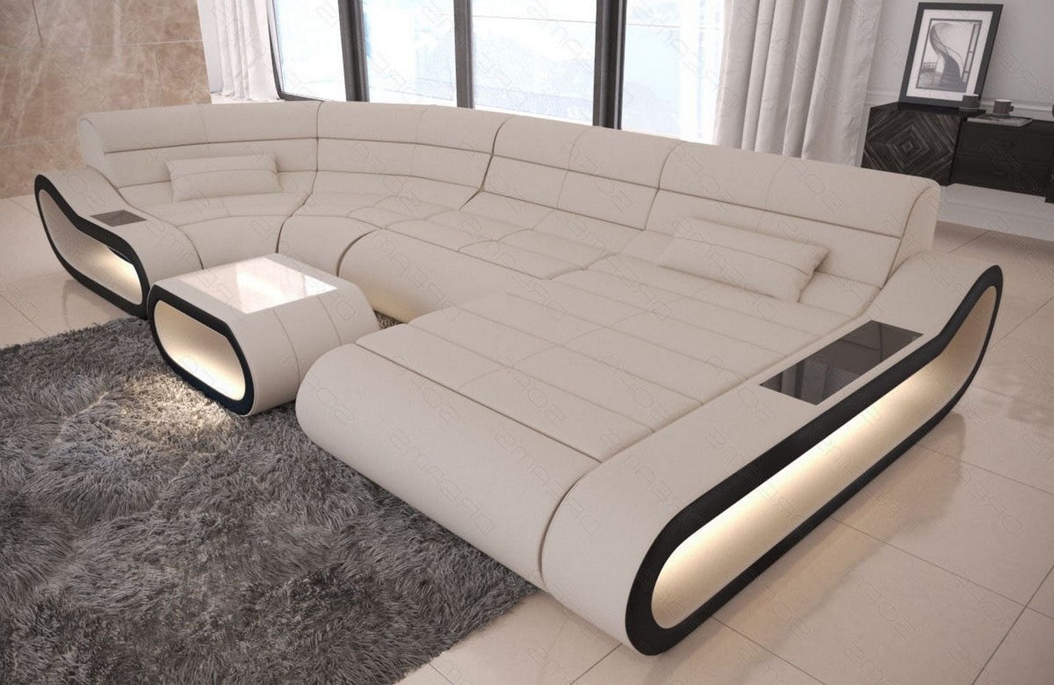 Wohnlandschaft Stoff Concept mit LED Elfenbein-Schwarz