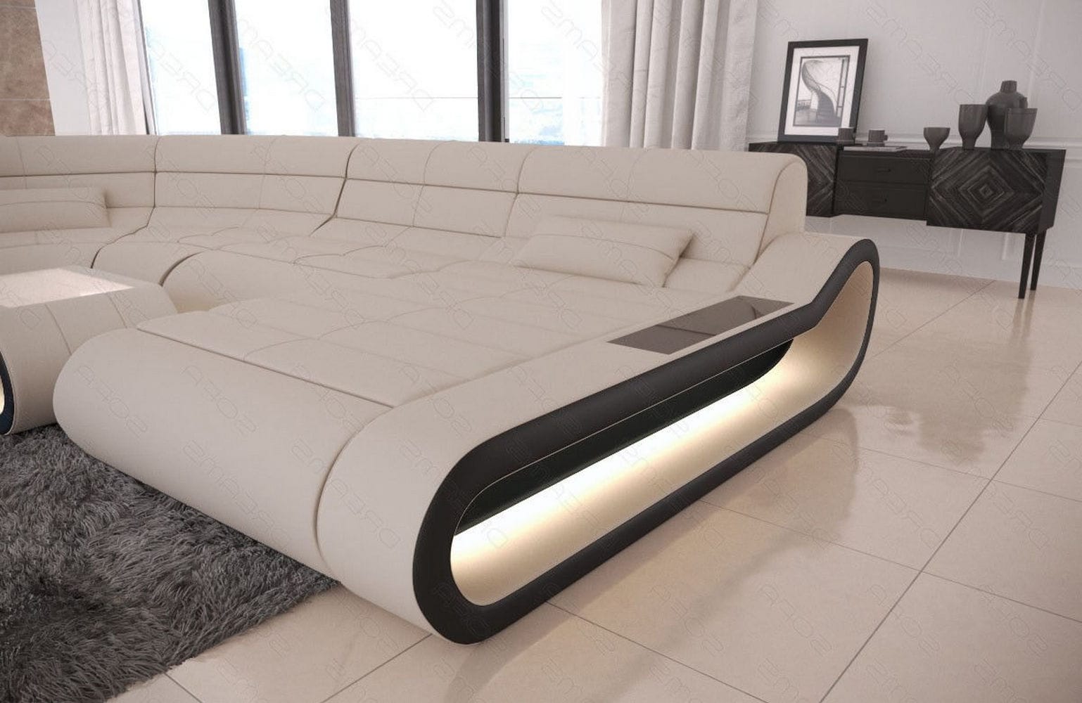 Wohnlandschaft Stoff Concept mit LED Elfenbein-Schwarz