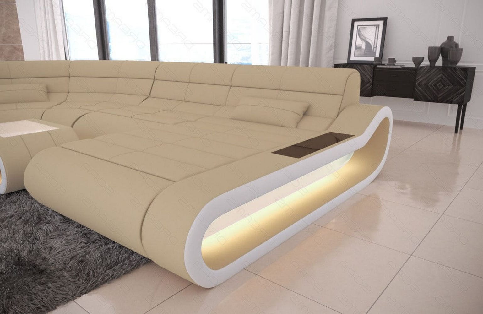 Wohnlandschaft Stoff Concept mit LED Beige-Weiß