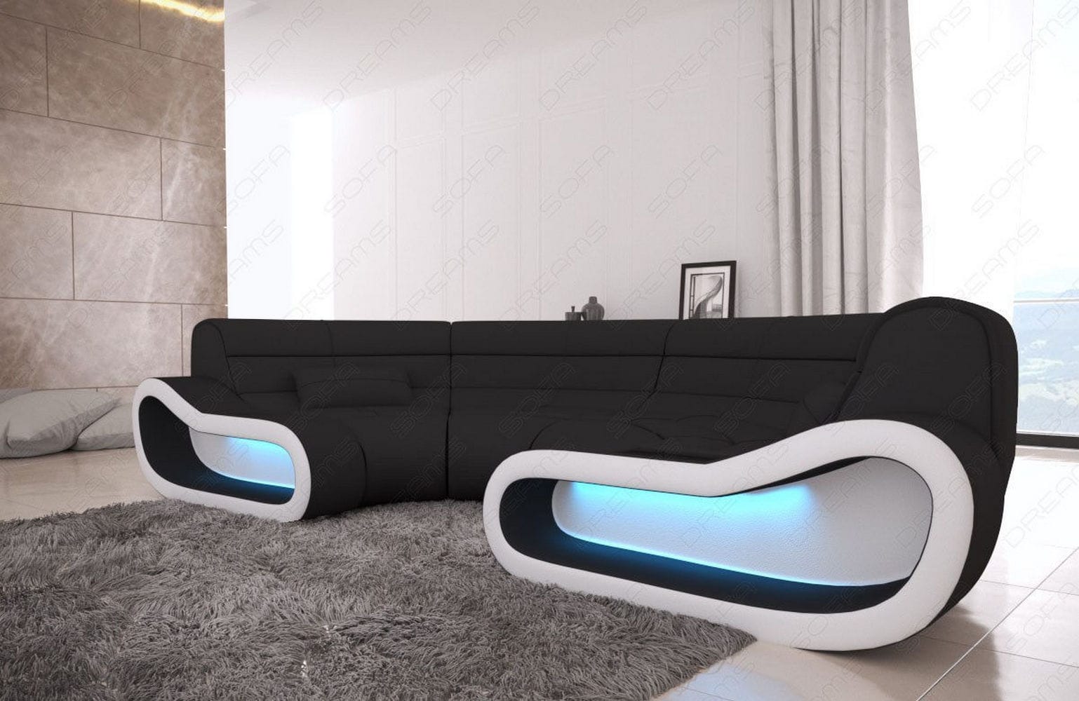 Bigsofa Concept Stoff Schwarz-Weiß