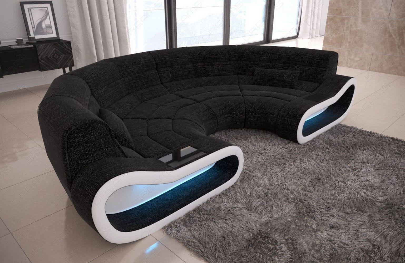 Bigsofa Concept Stoff Dunkelgrau-Weiß
