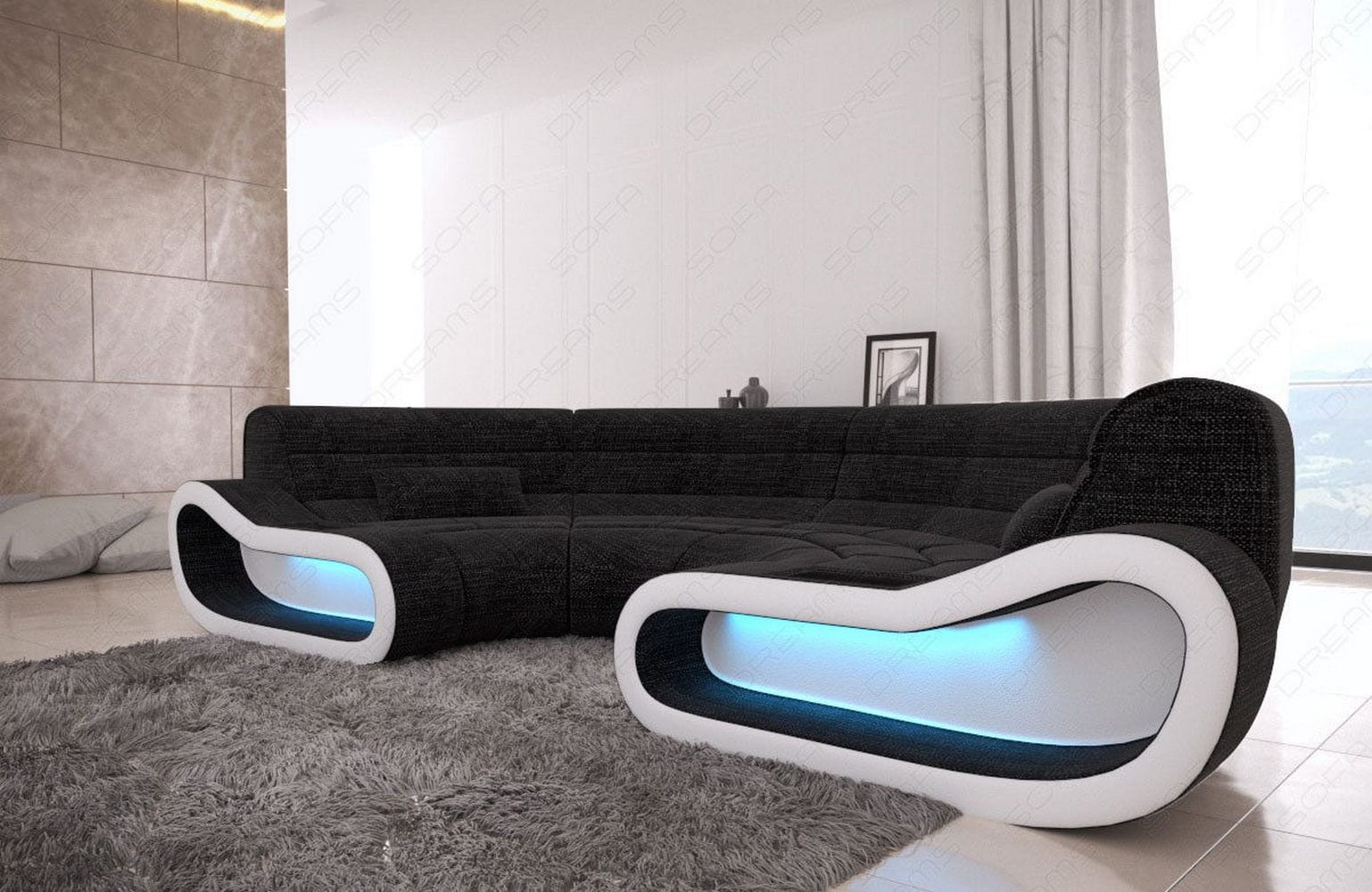 Bigsofa Concept Stoff Dunkelgrau-Weiß