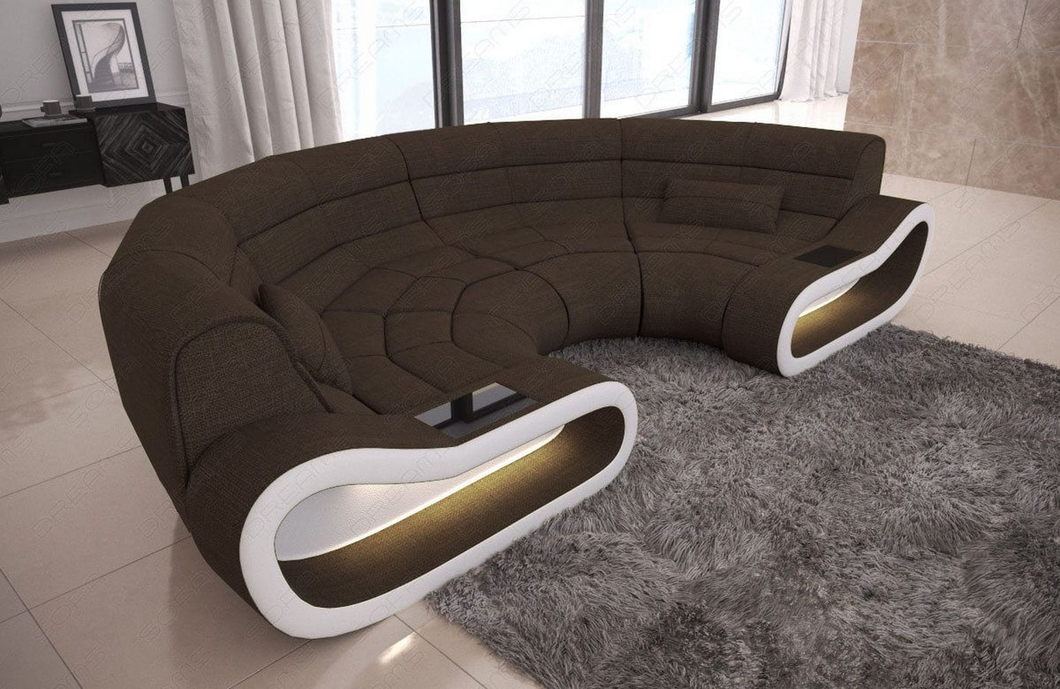 Bigsofa Concept Stoff Braun-Weiß