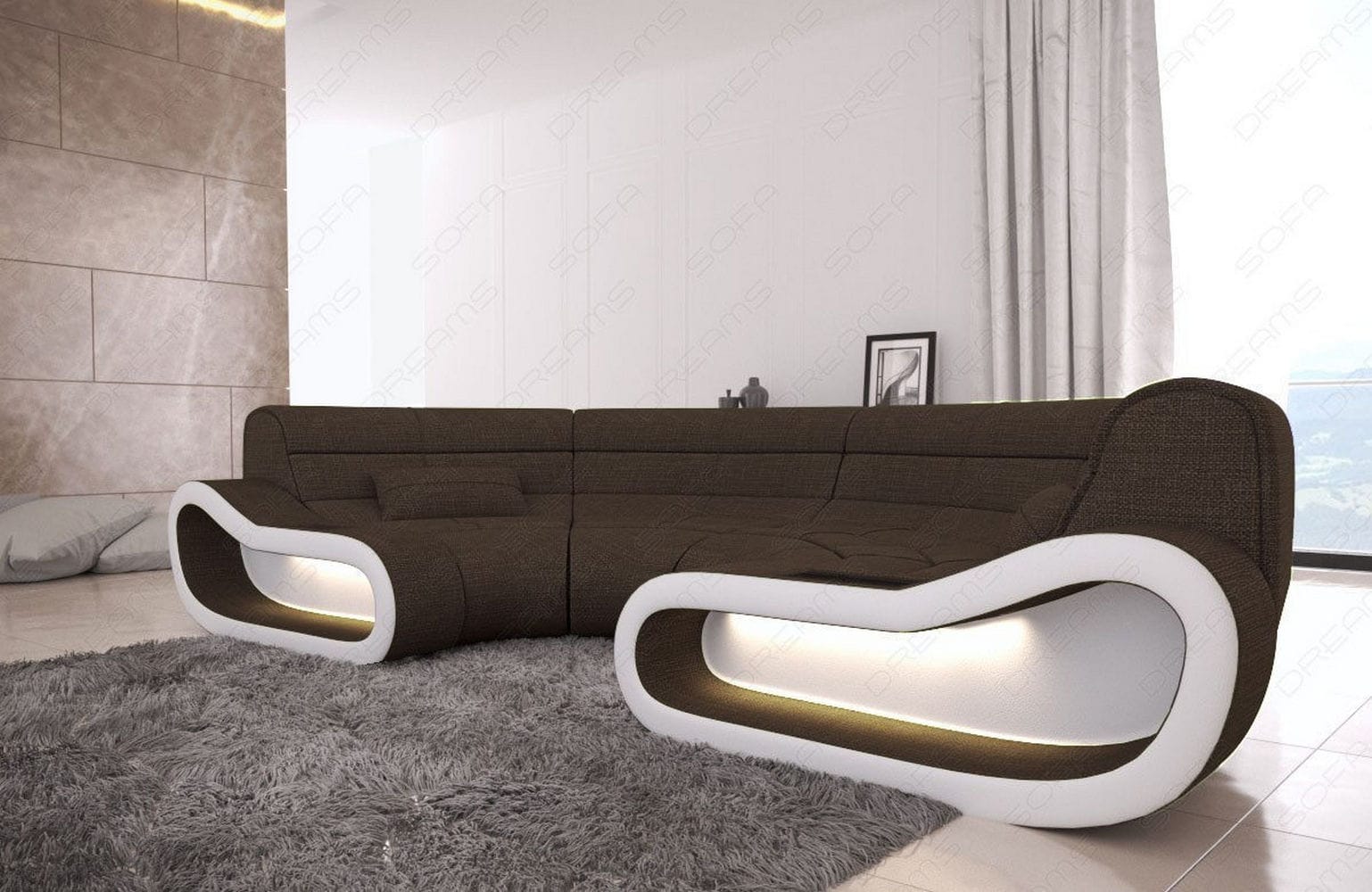 Bigsofa Concept Stoff Braun-Weiß