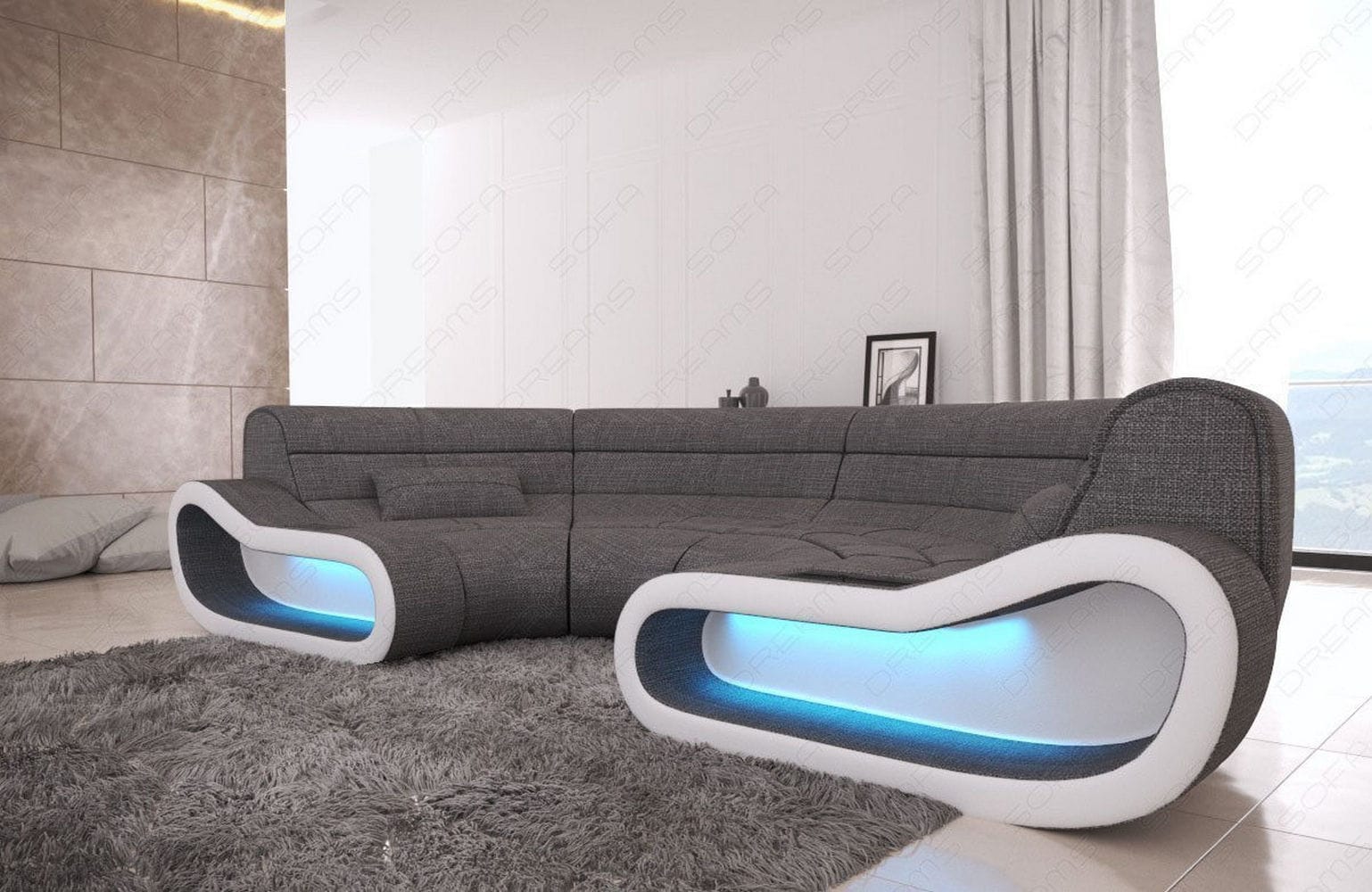 Bigsofa Concept Stoff Grau-Weiß